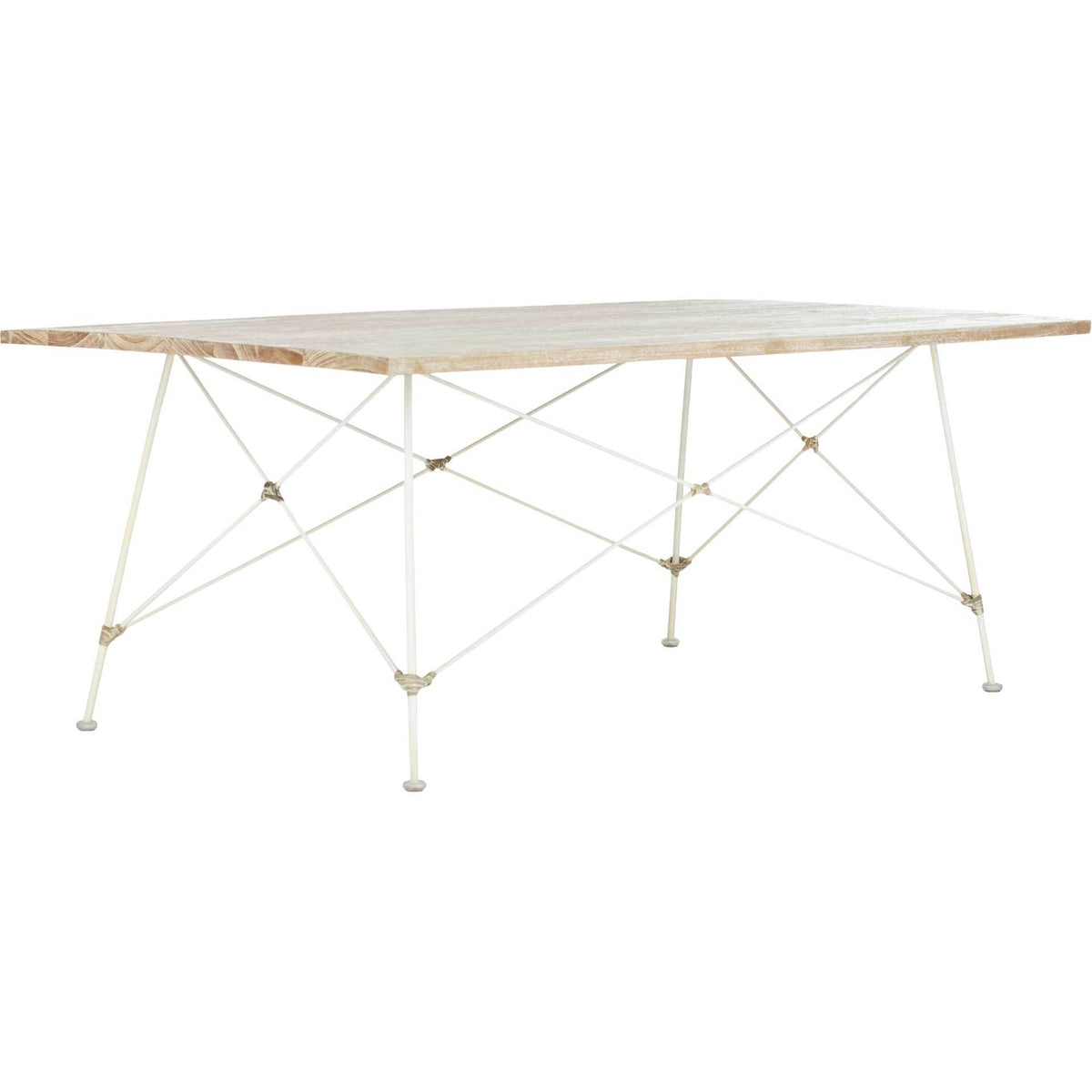 A weathered wood top and fine white steel cross braces give the coffee table an airy silhouette. || COF6500A || front_angle_studio