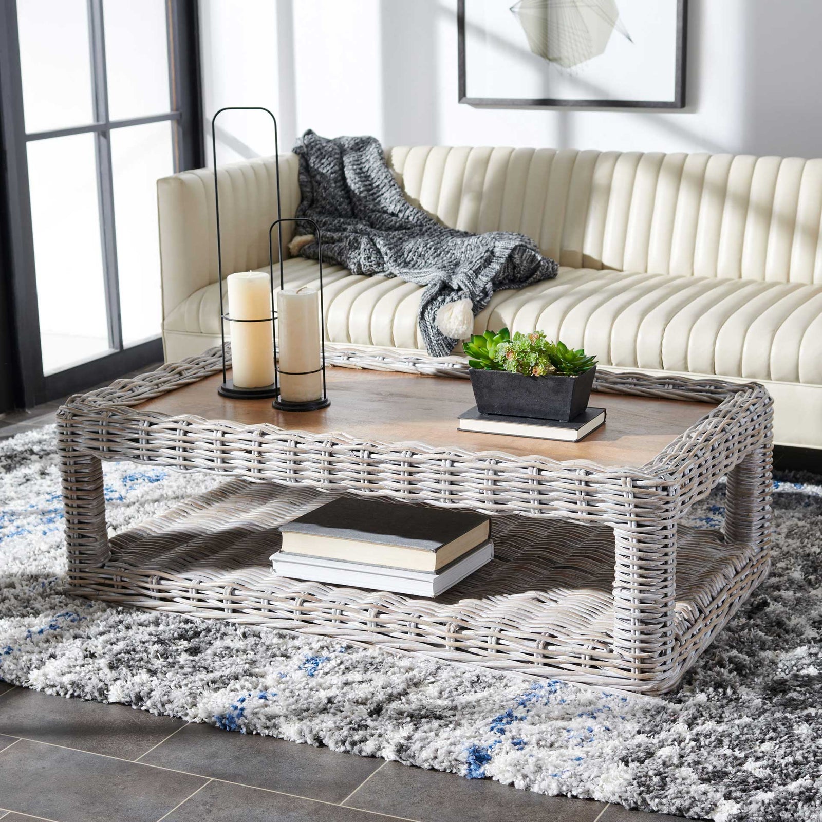 Sabine Rattan Coffee Table Gray White Wash/Natural