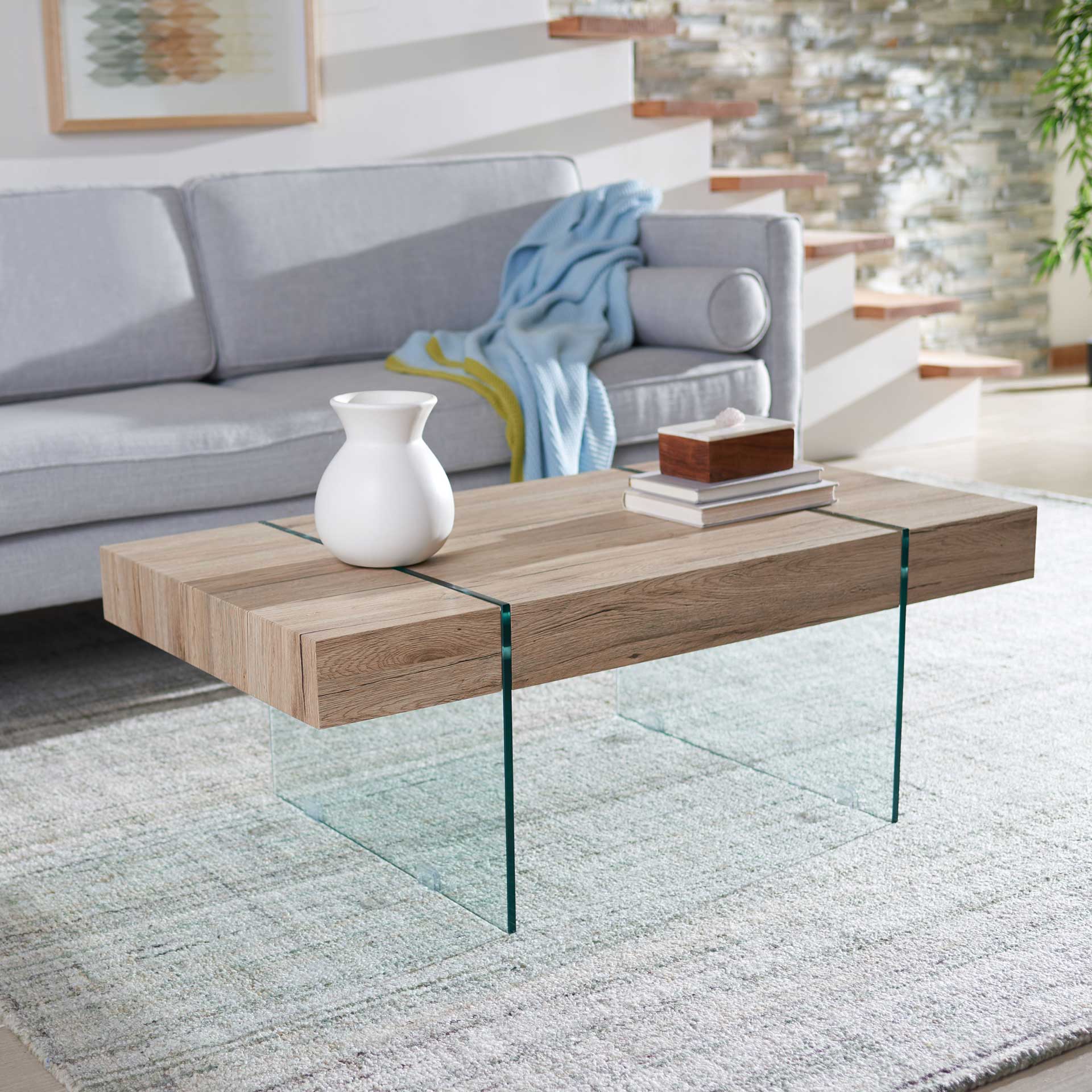Jadyn Rectangular Modern Coffee Table Natural/Glass