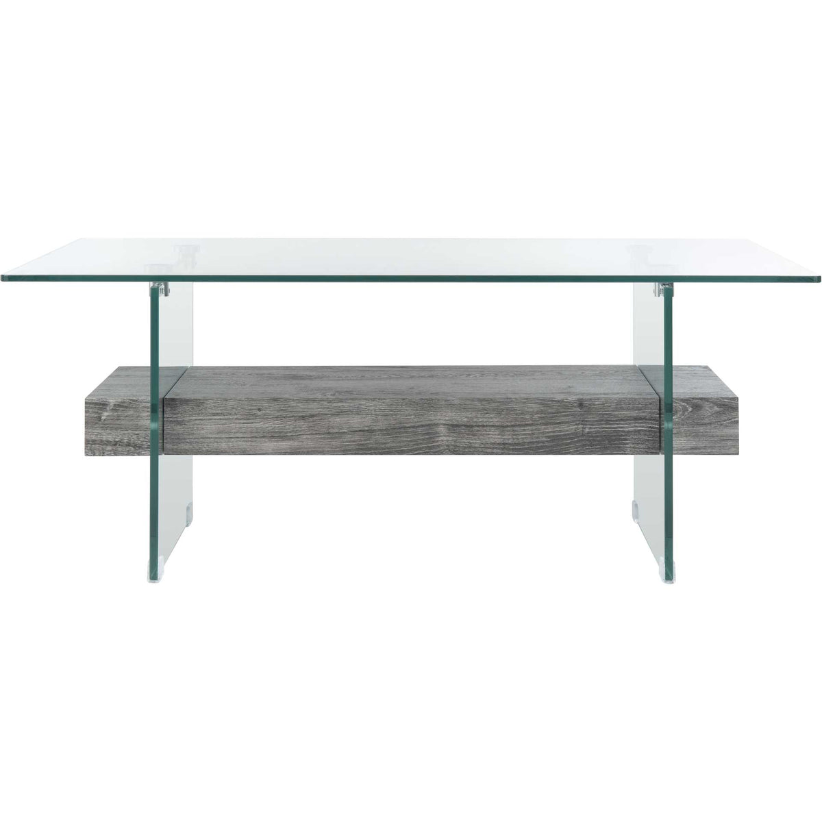 A wide glass top and transparent panel legs keep the dark oak-look shelf feeling light || COF7004B || front_studio