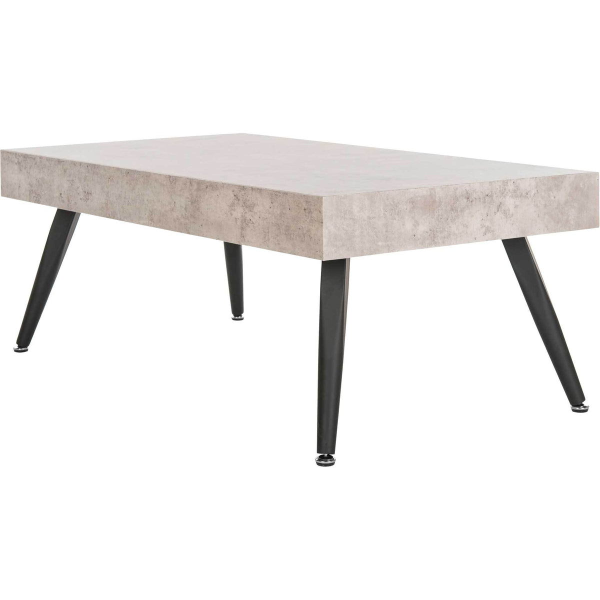A mottled light gray finish gives the clean-lined tabletop a softly textured, modern look.
