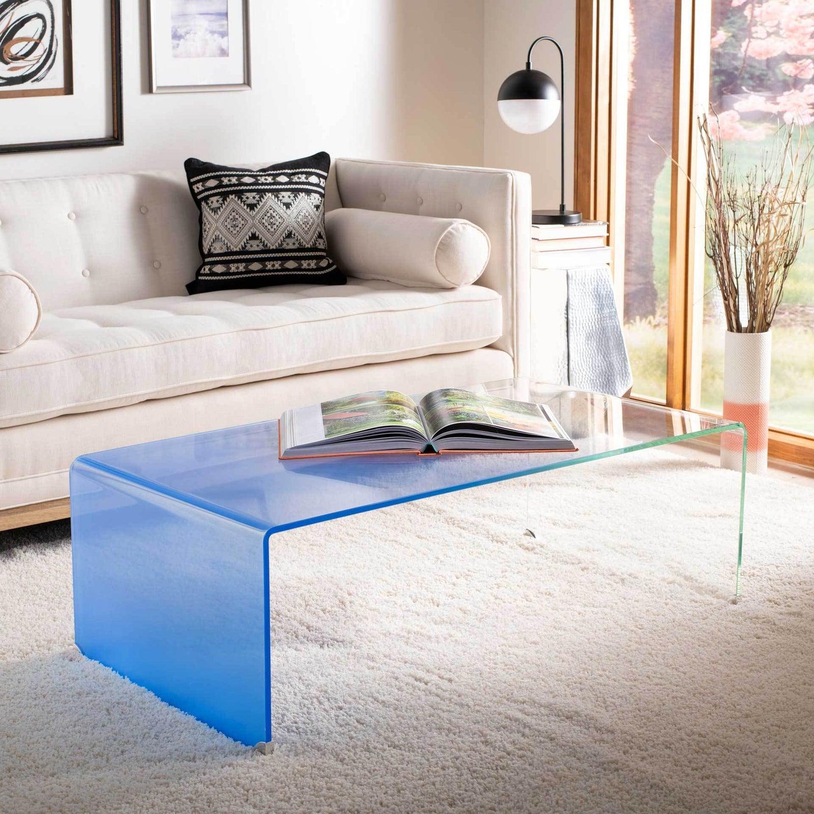 Cristopher Ombre Glass Coffee Table Clear/Blue