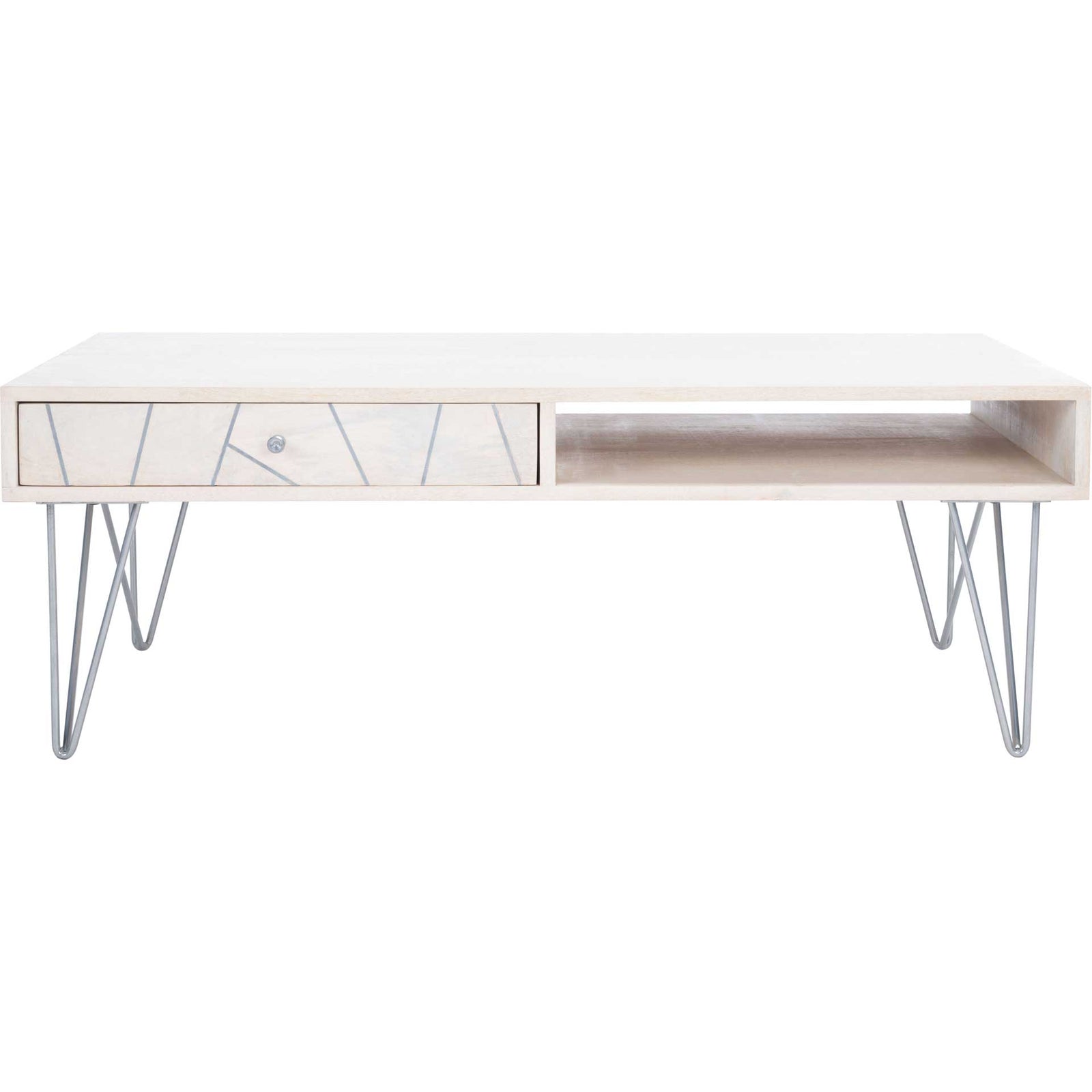 Macey Coffee Table White Wash/Silver