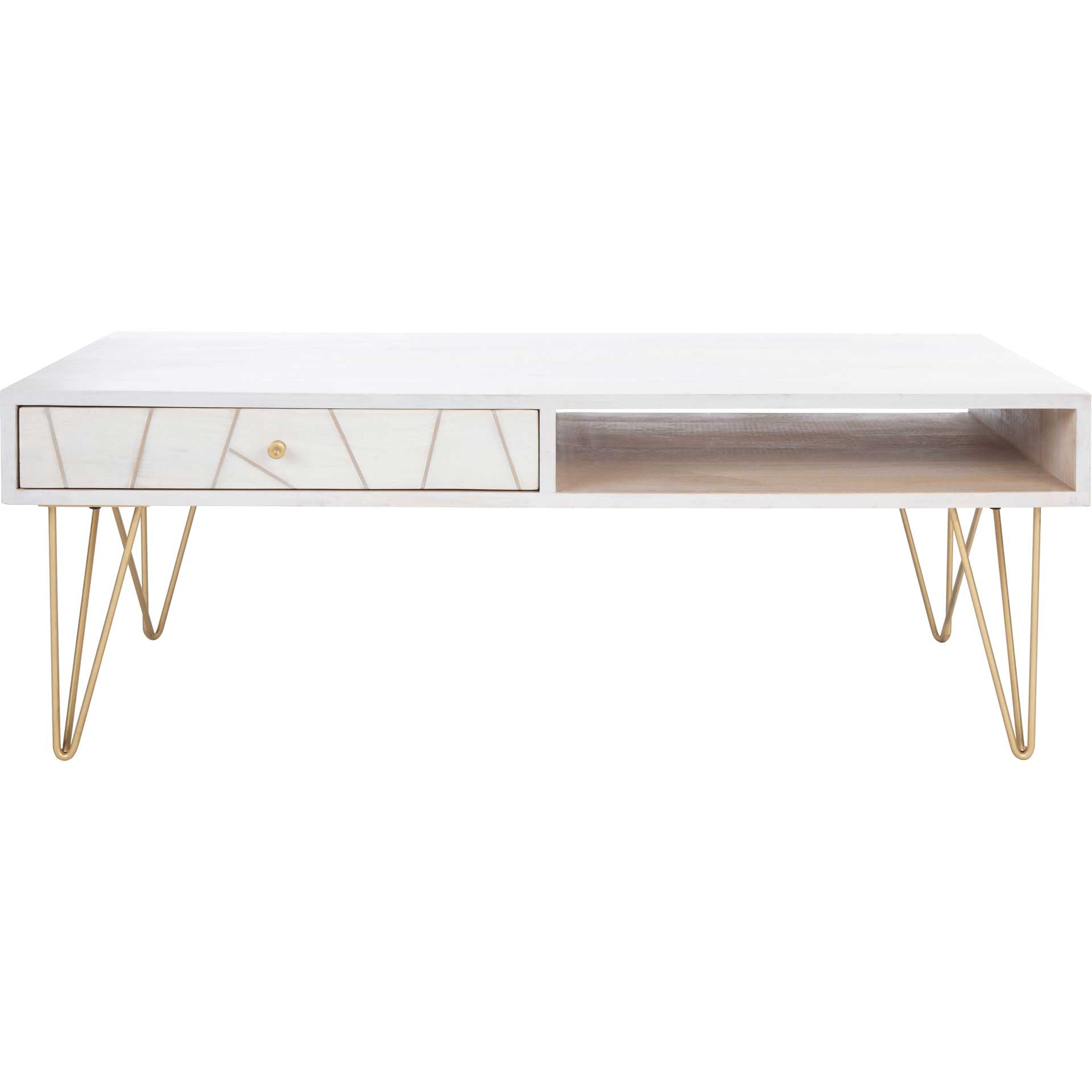 Macey Coffee Table White Wash/Brass