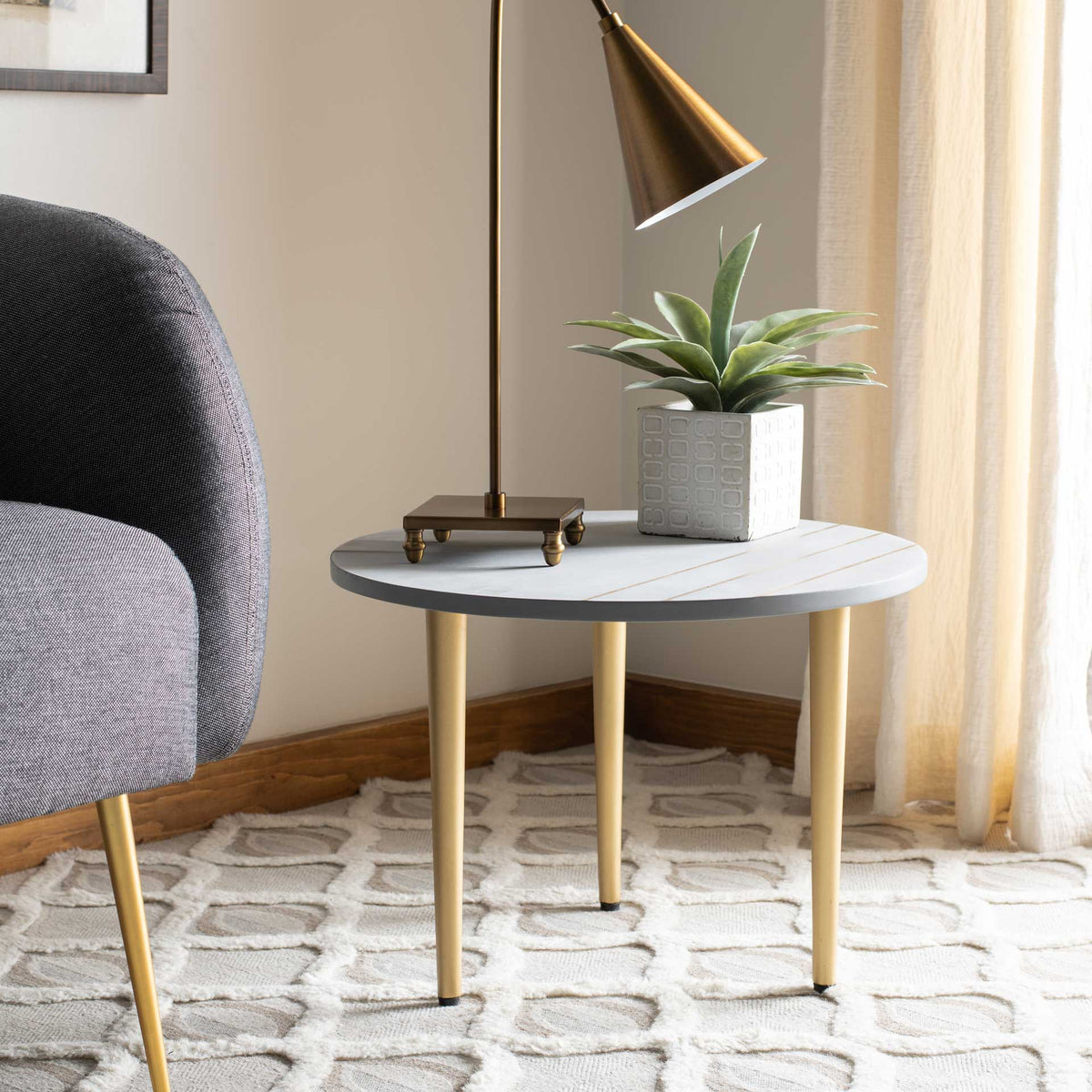 Temara Round Concrete Coffee Table Cement/Brass
