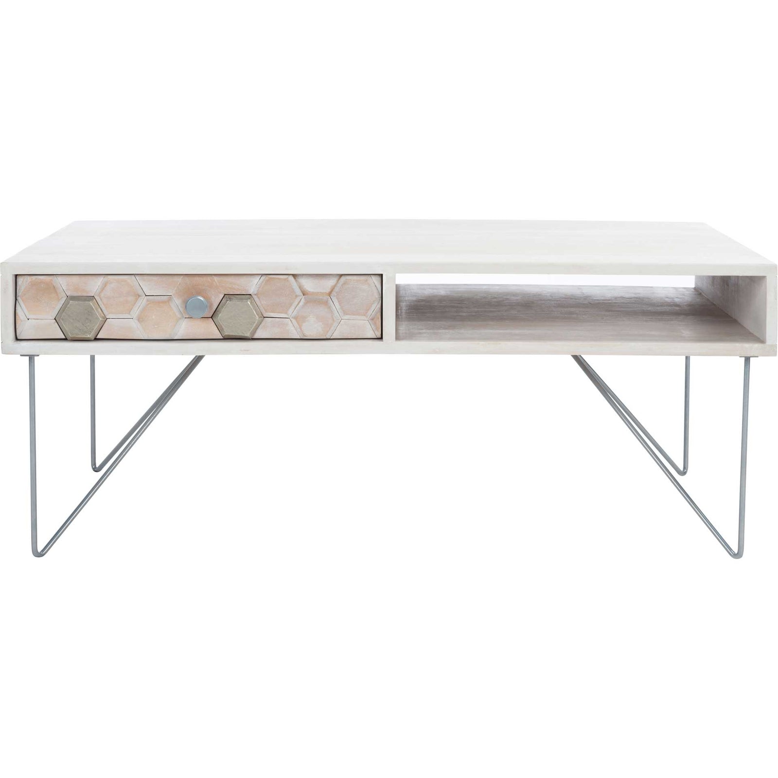 Ray Coffee Table White Wash/Silver