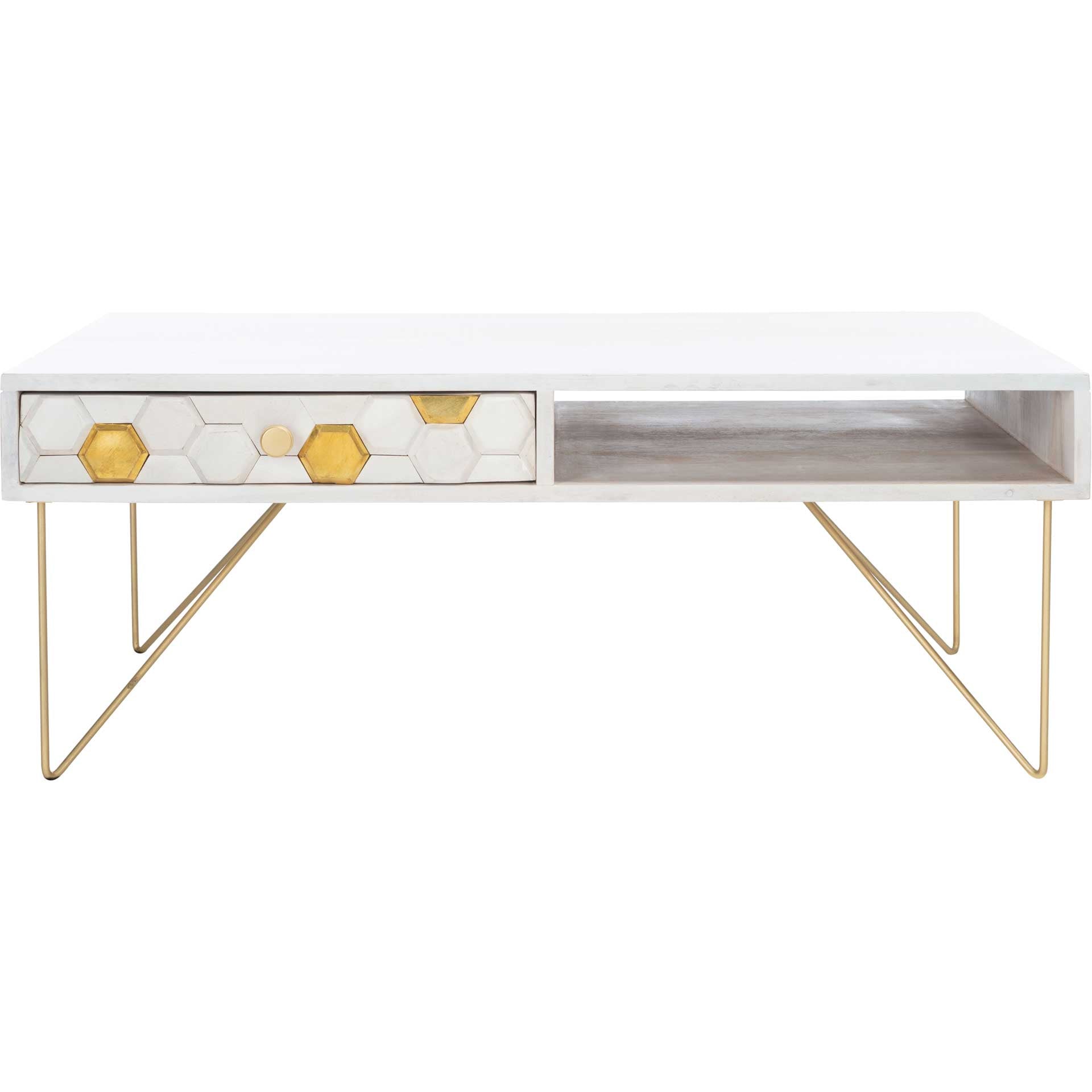 Ray Coffee Table White Wash/Brass