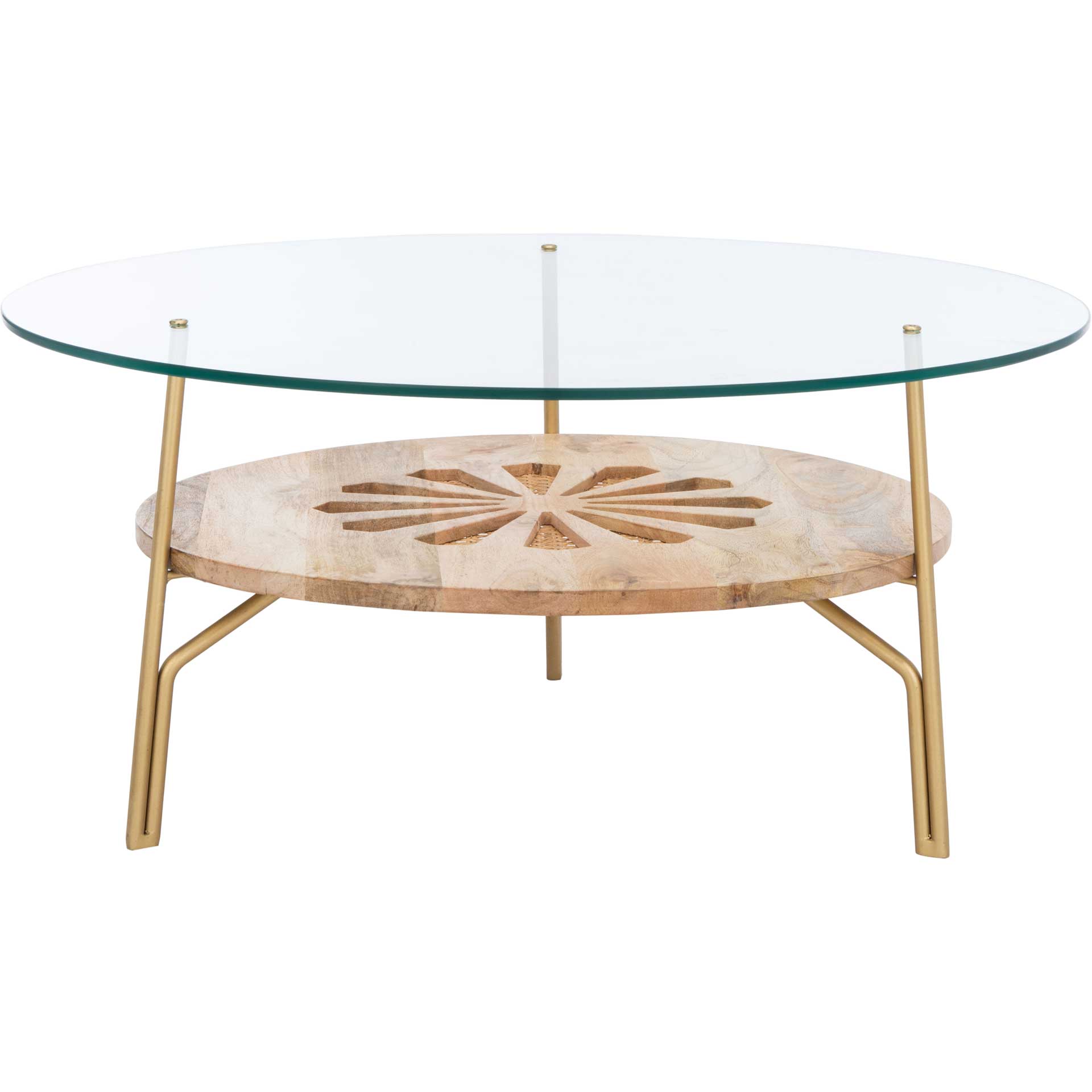 Flannery Round Coffee Table Natural/Brass