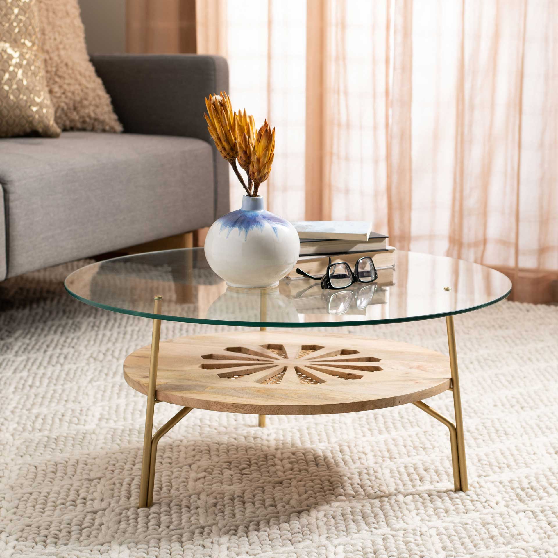 Flannery Round Coffee Table Natural/Brass