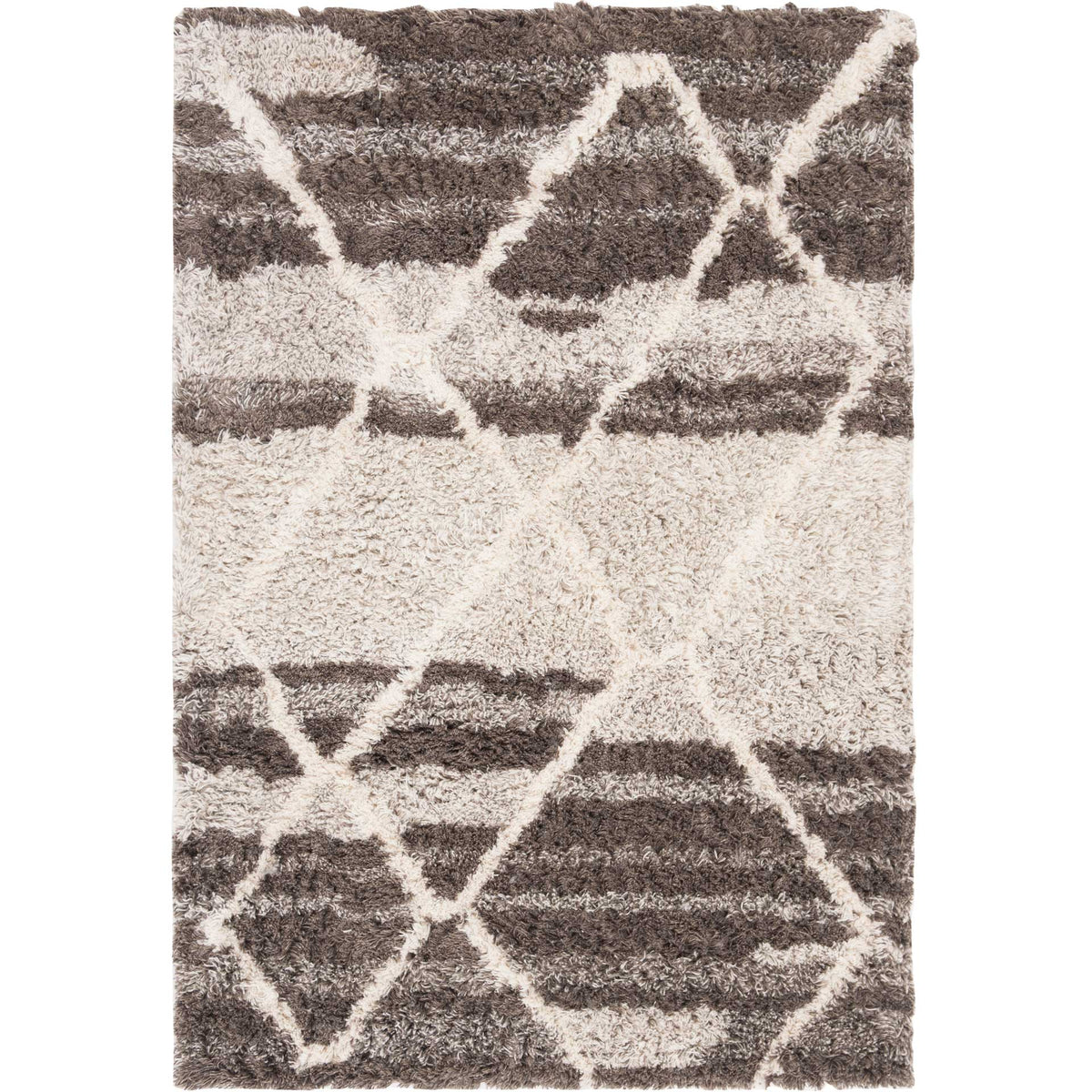 Warm sand tones and ivory diamonds give this plush wool rug a richly layered look.