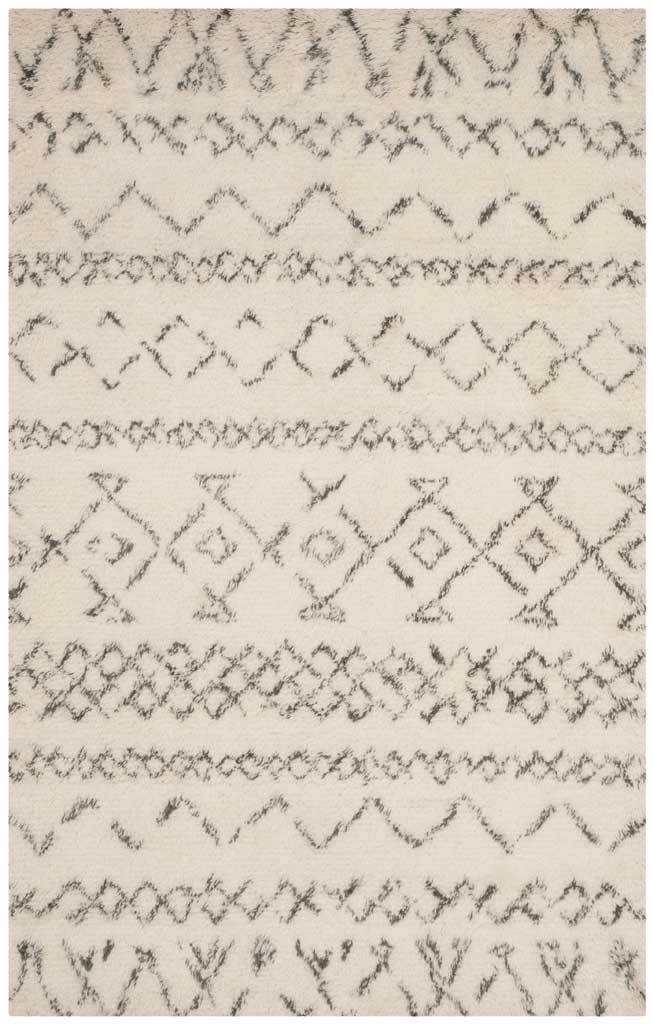 Hand-tufted ivory rug with gray interlaced diamonds and wavy geometric bands