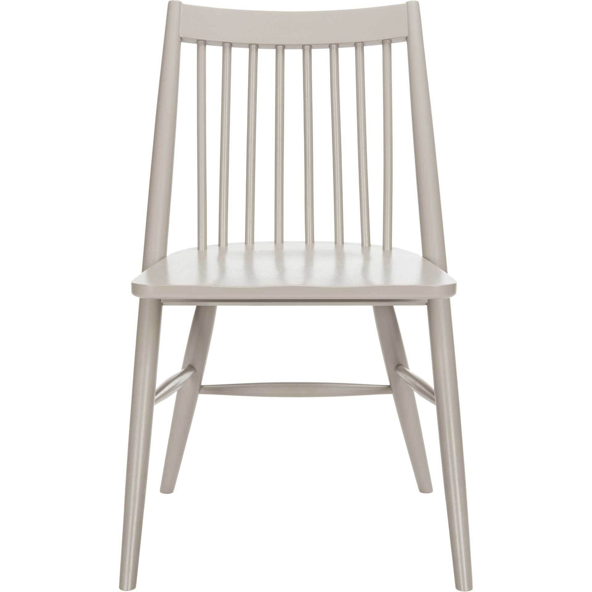 Light gray wood dining chair balances a tall spindle back with a gently curved top rail. || DCH1000C-SET2 || front_studio