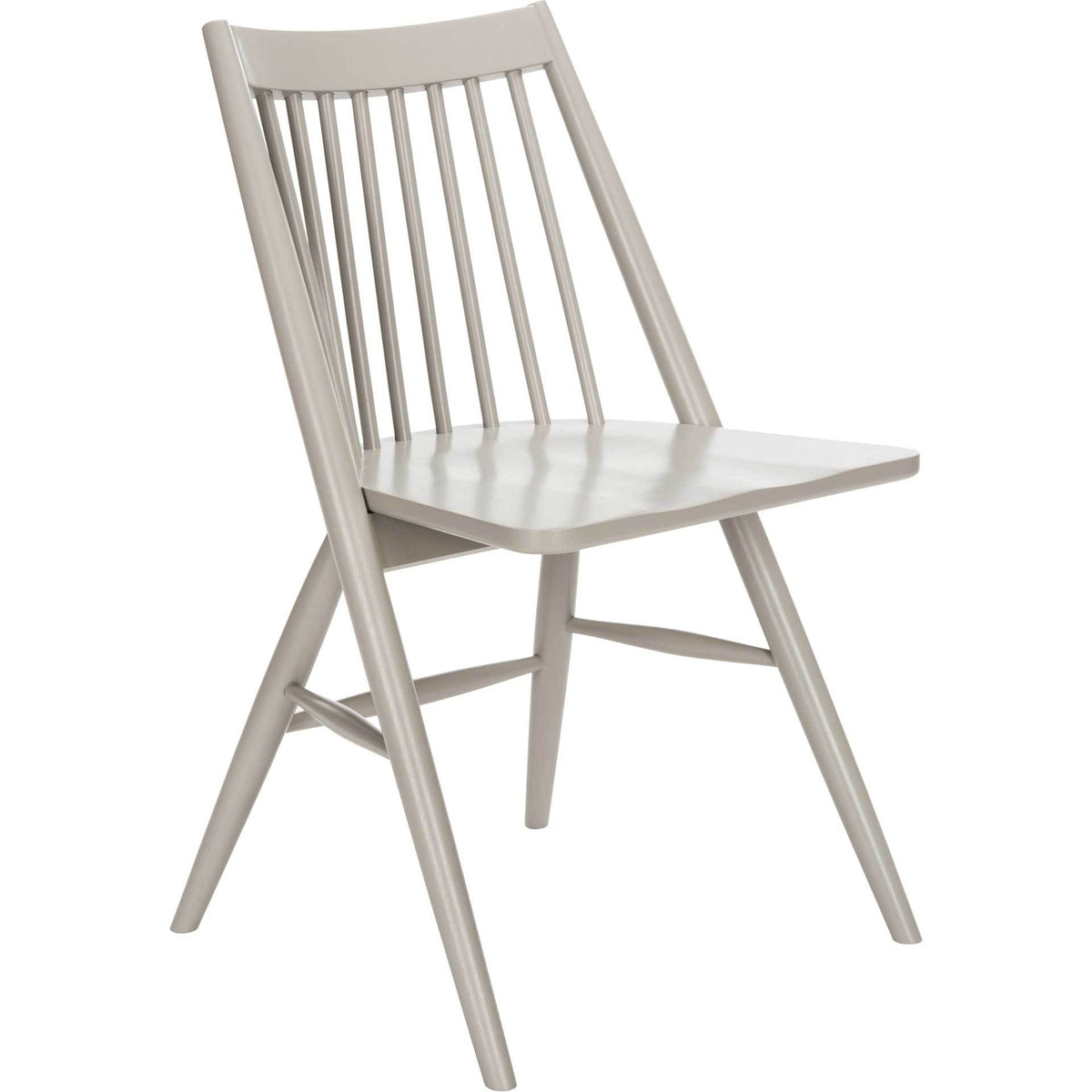 Soft gray wood dining chair pairs slim spindle detailing with a smooth, gently shaped seat. || DCH1000C-SET2 || front_angle_studio