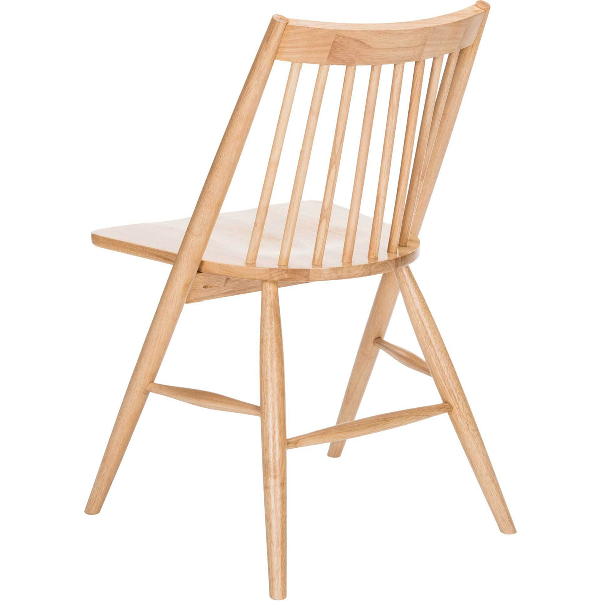 Warm wood grain accents the spindle back and sturdy, braced legs of this dining chair.