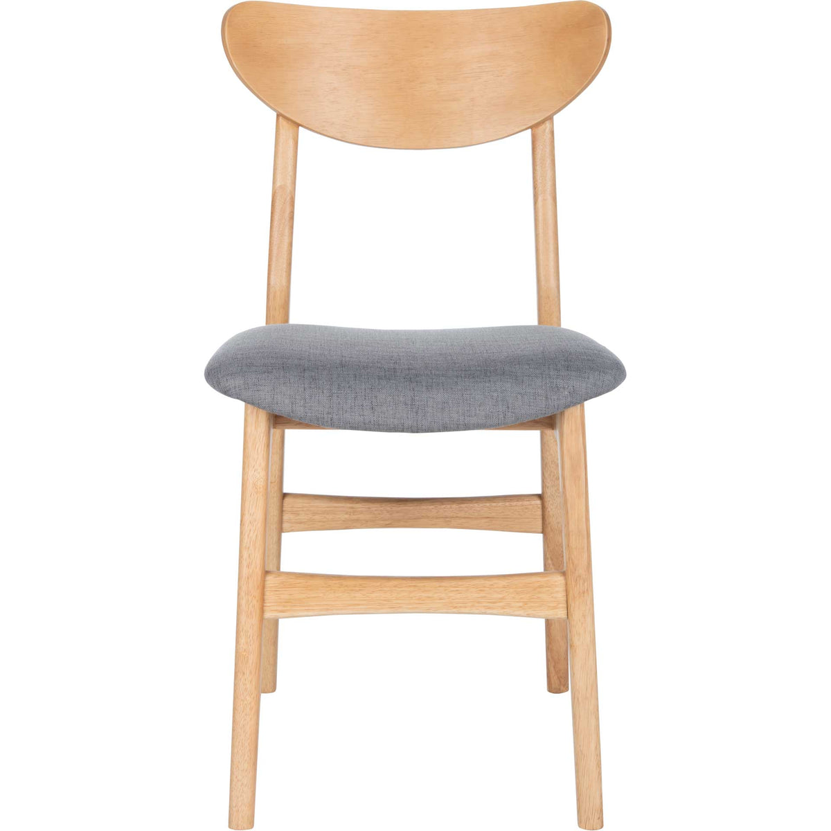 Curved natural wood backrest frames a softly cushioned gray chair seat || DCH1001B-SET2 || front_studio