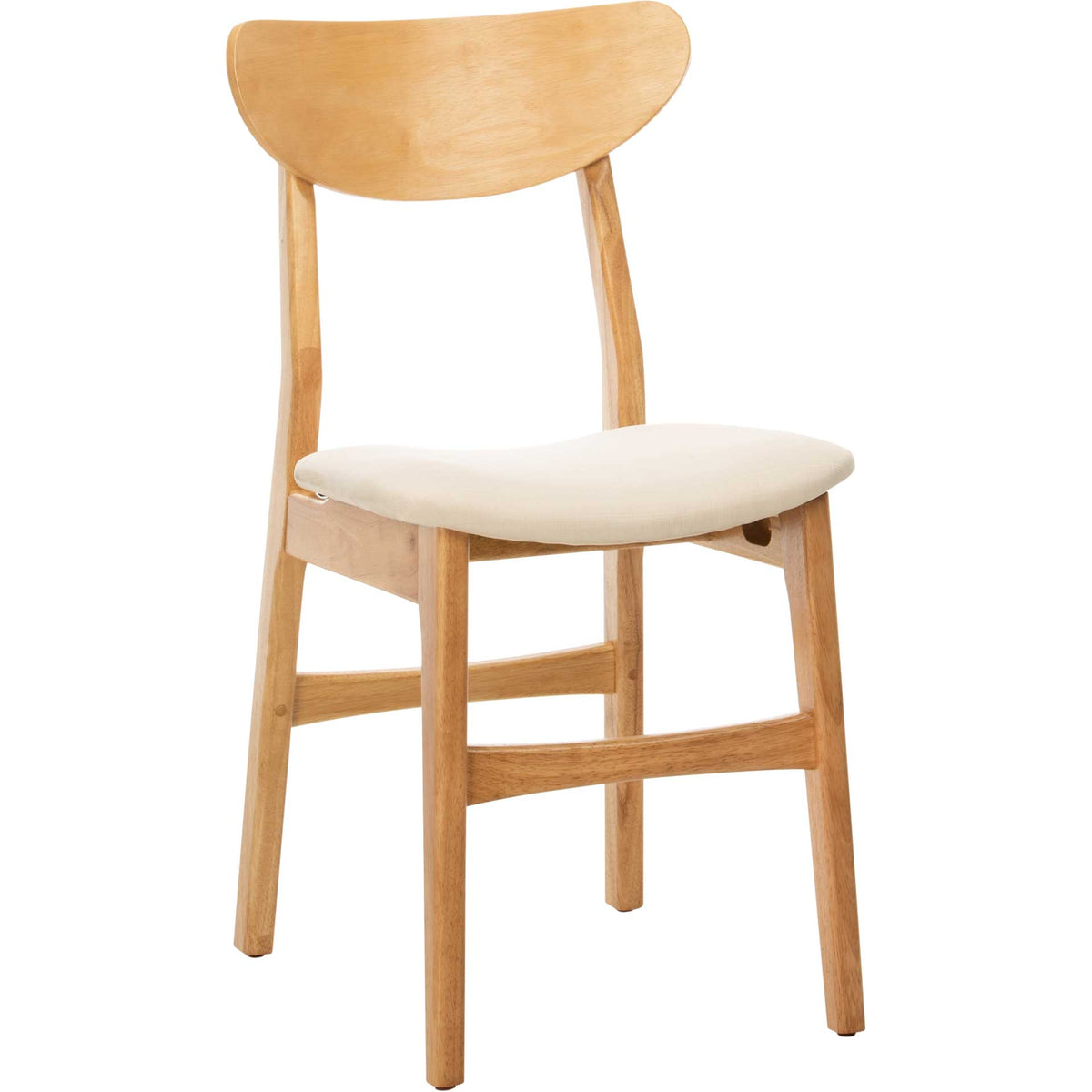 Natural wood dining chair pairs a gracefully curved back with a soft white seat || DCH1001C-SET2 || front_angle_studio