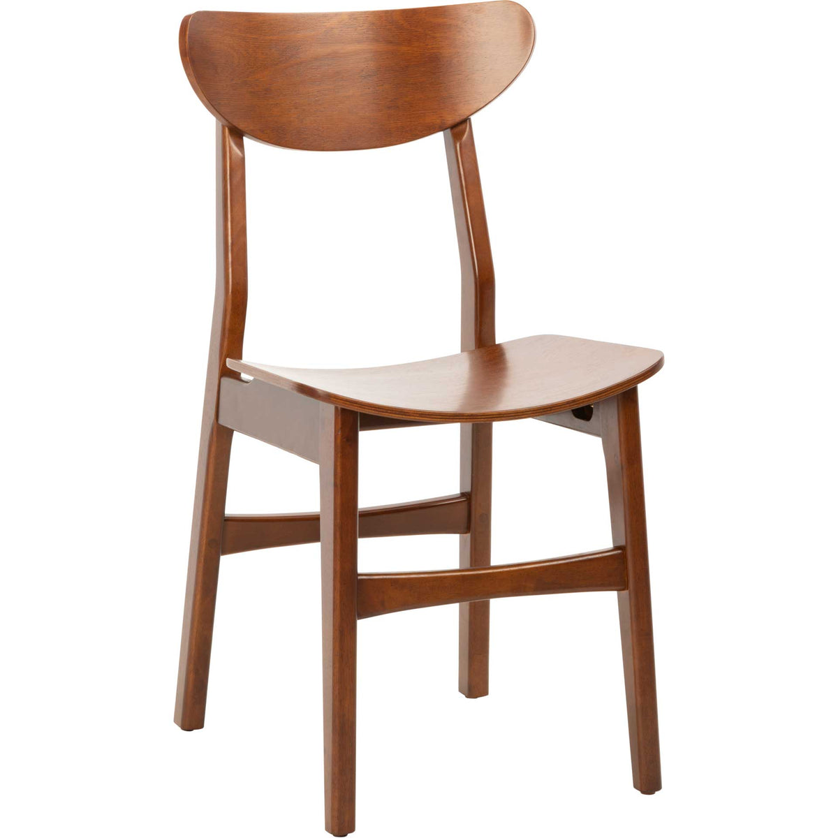 Walnut-finished chair blends a curved wood backrest with a gently scooped seat || DCH1001D-SET2 || front_angle_studio