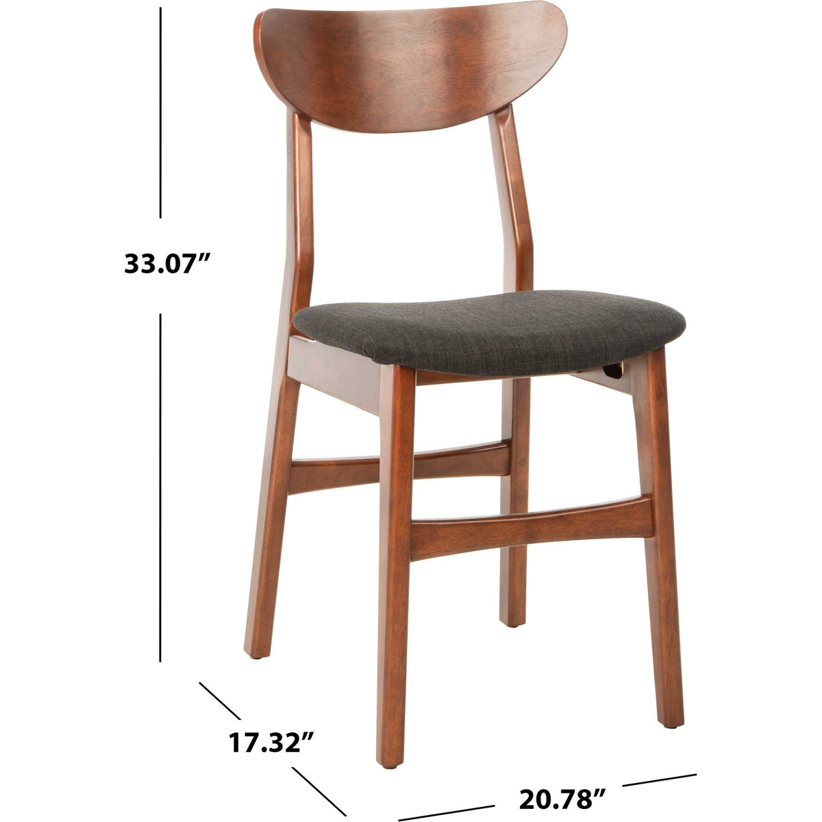 Walnut-finished dining chair measures 17.32 inches wide, 20.78 inches deep, and 33.07 inches tall