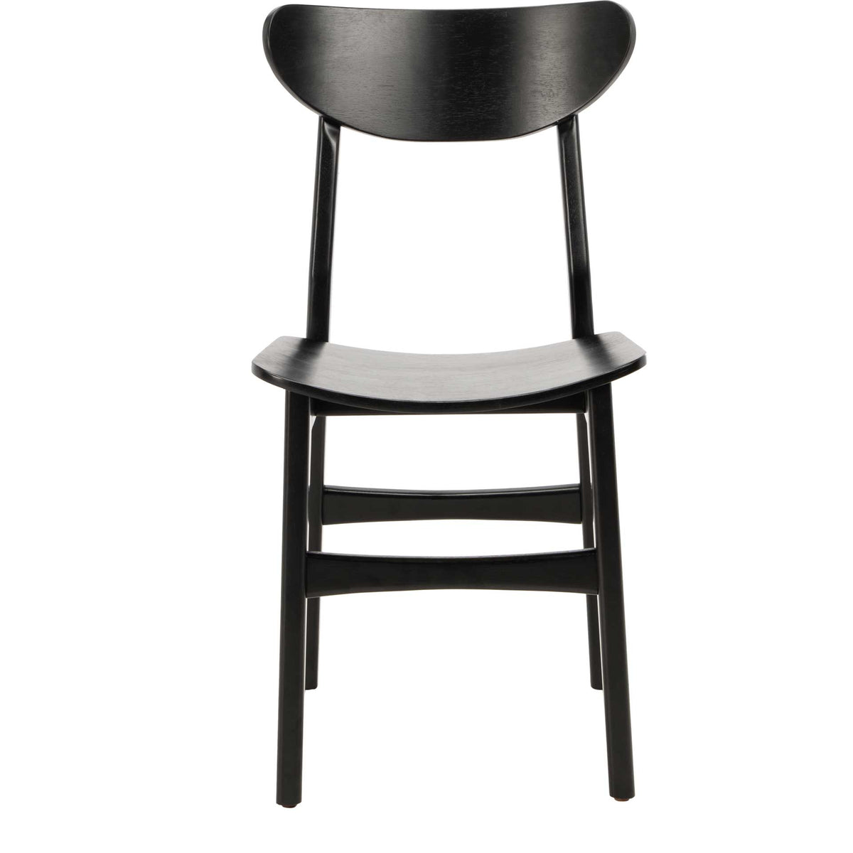A broad curved backrest and shaped wood seat lend this black dining chair retro charm || DCH1001G-SET2 || front_studio