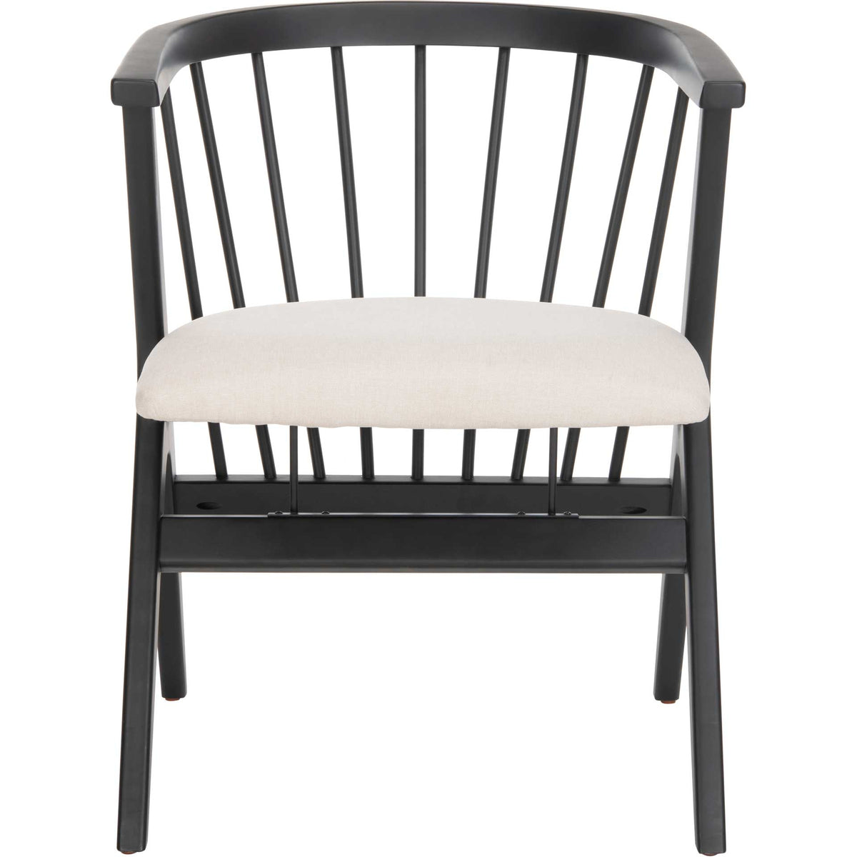 A sweeping black wood back wraps around a beige upholstered seat. || DCH1004A-SET2 || front_studio