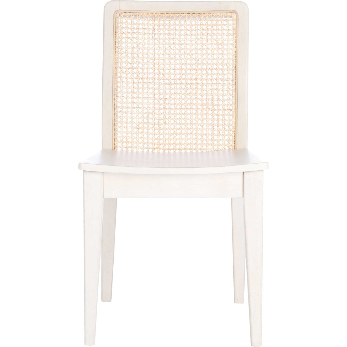 White wood dining chair features an open-weave natural cane back and crisp, clean lines || DCH1005B-SET2 || front_studio