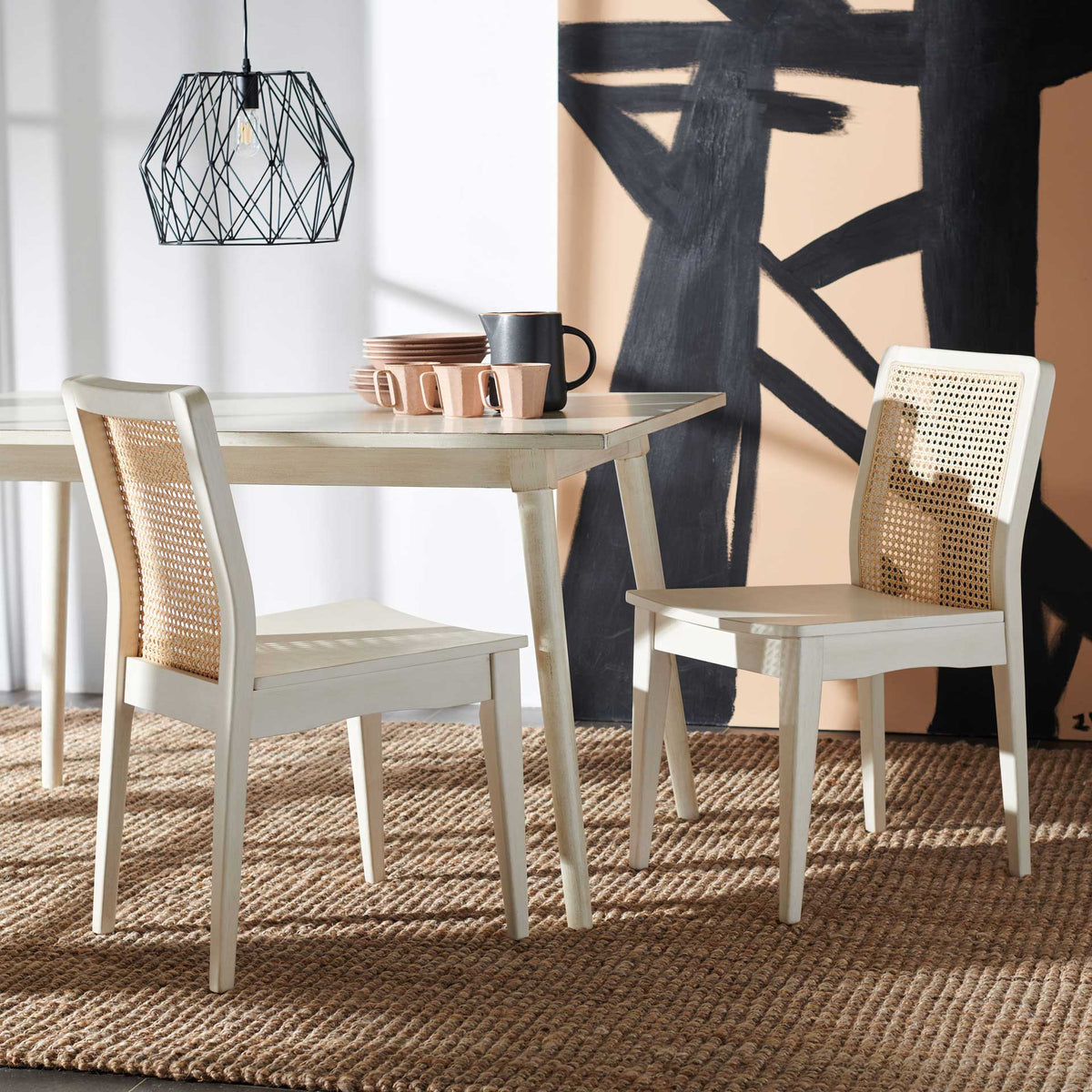 Belomy Rattan Dining Chair White/Natural (Set of 2)