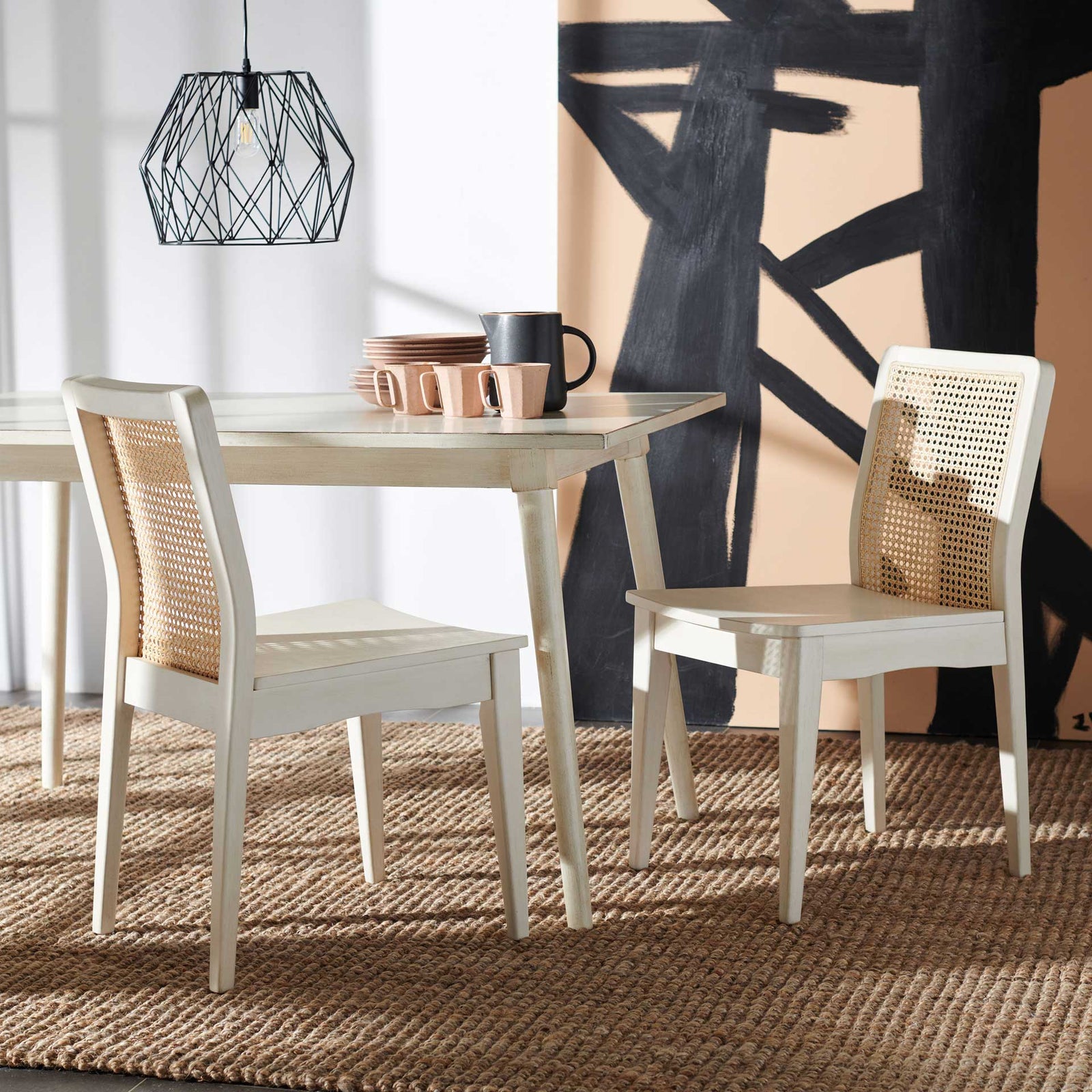 Belomy Rattan Dining Chair White/Natural (Set of 2)