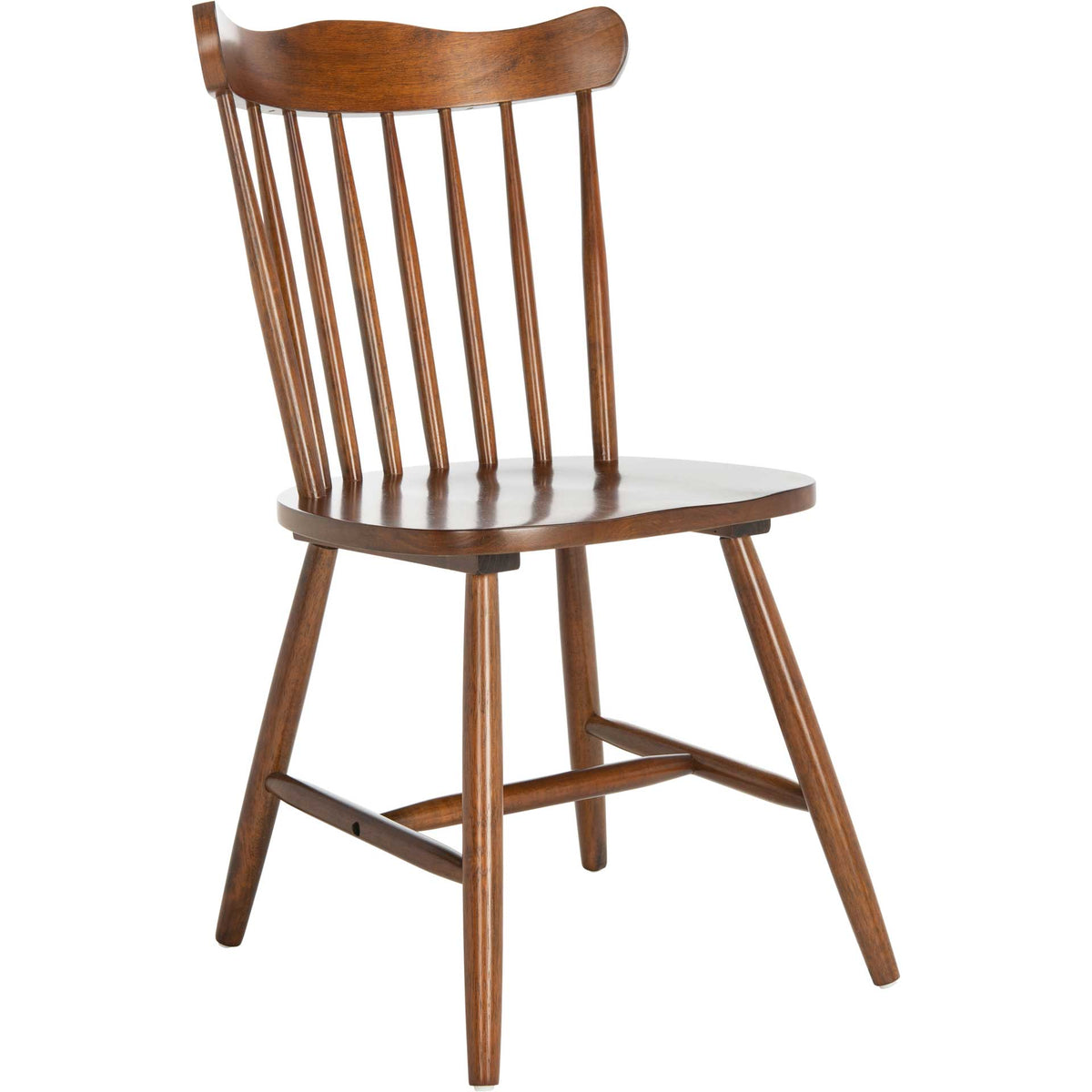 Walnut-finished dining chair with a curved spindle back, rounded seat, and tapered legs || DCH1400A-SET2 || front_angle_studio