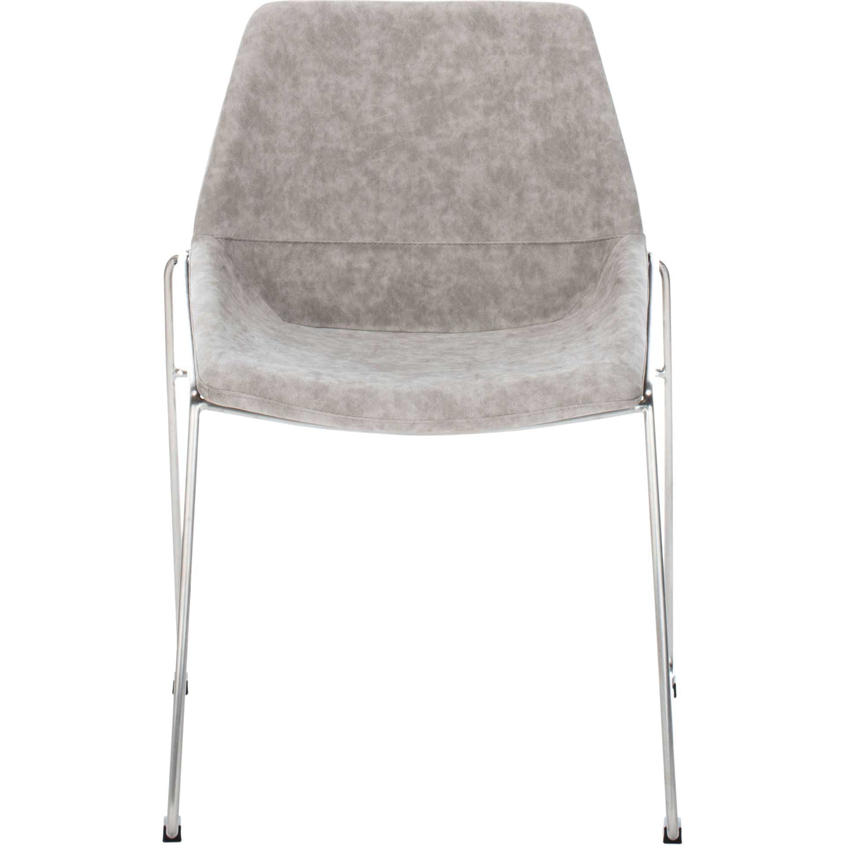 A tall tapered back and softly scooped stone gray seat rest on slender silver legs || DCH3000A-SET2 || front_studio