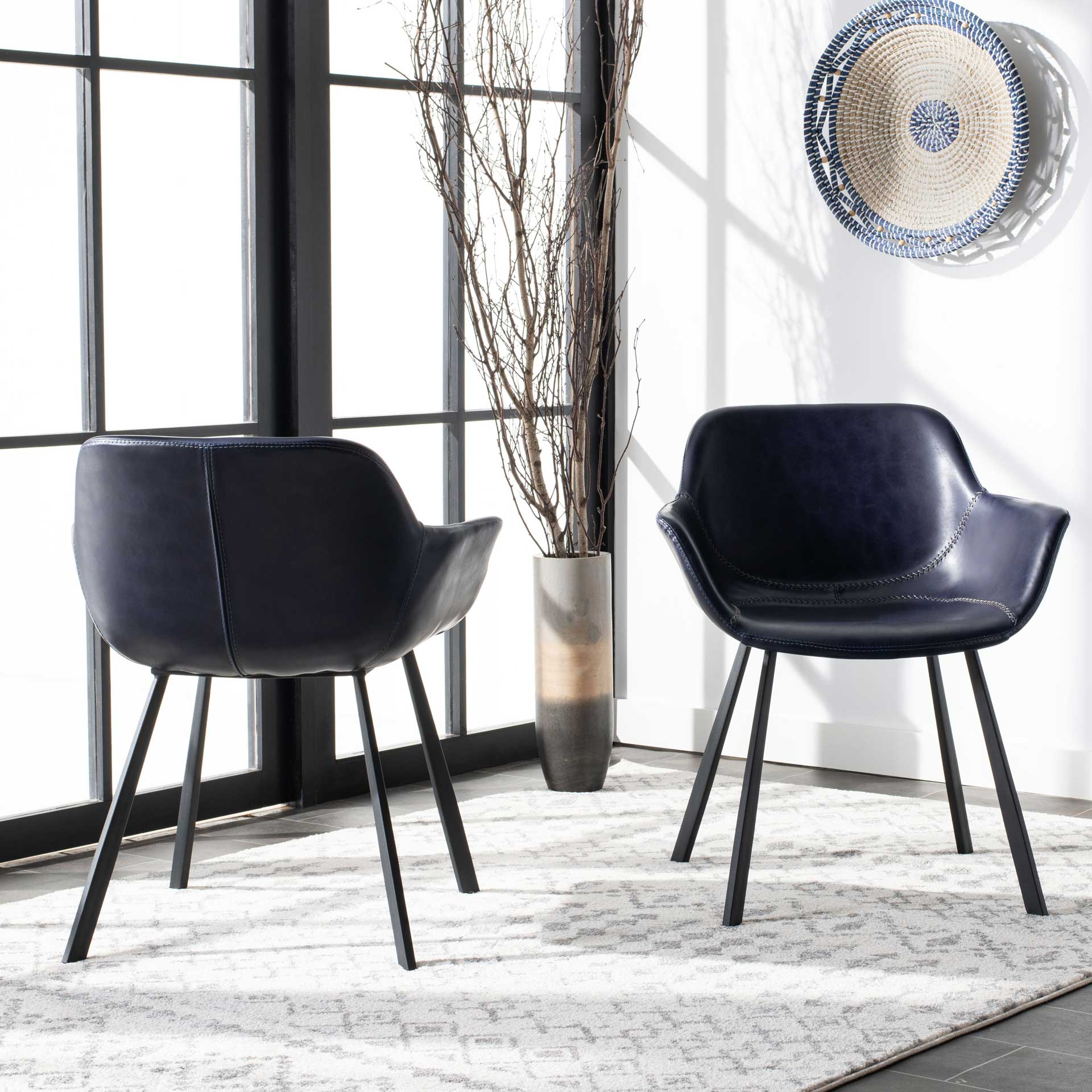 Ara Mid Century Dining Chair Midnight Blue/Black (Set of 2)