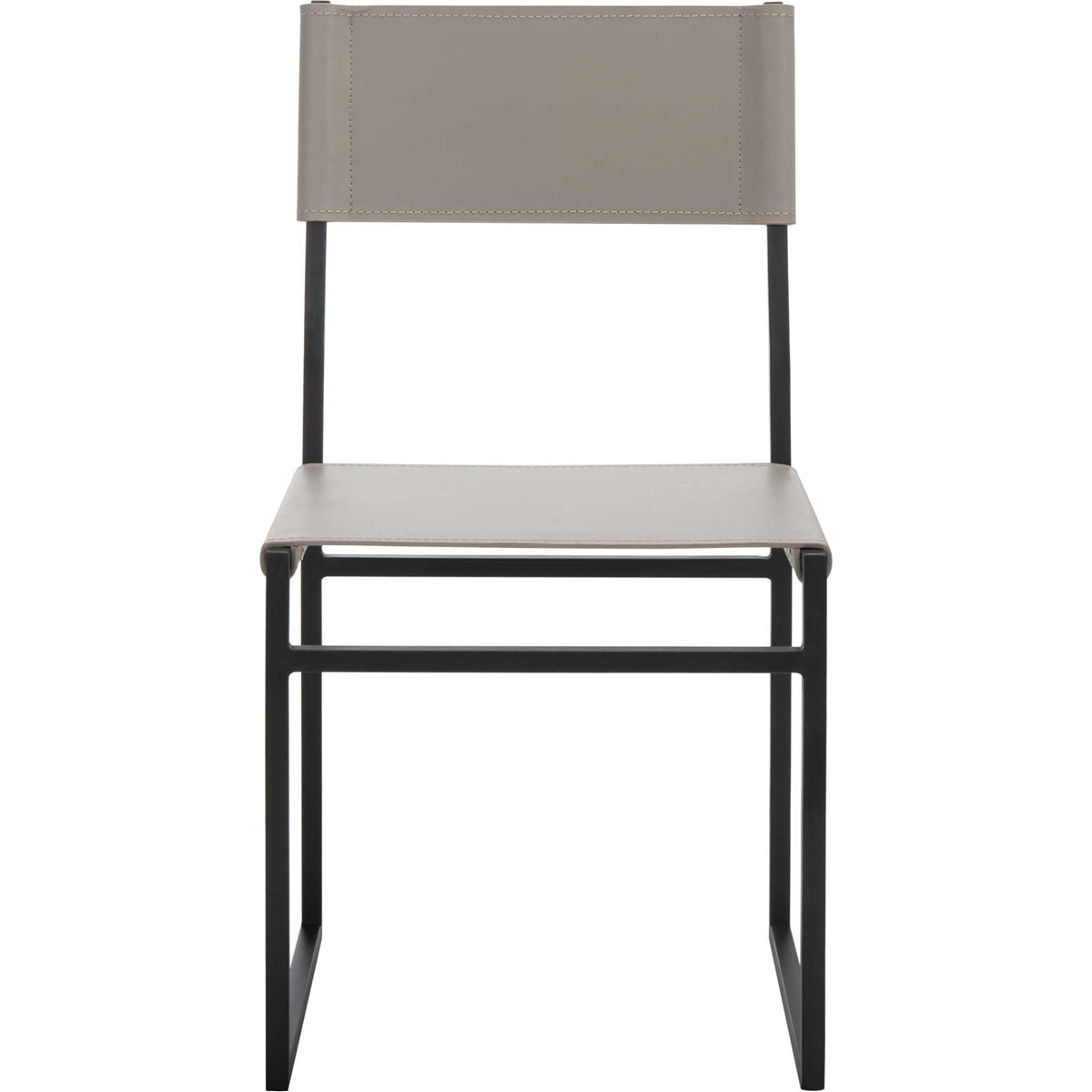 A slim light gray leather seat and wide backrest meet a clean-lined black iron frame. || DCH3003A-SET2 || front_studio