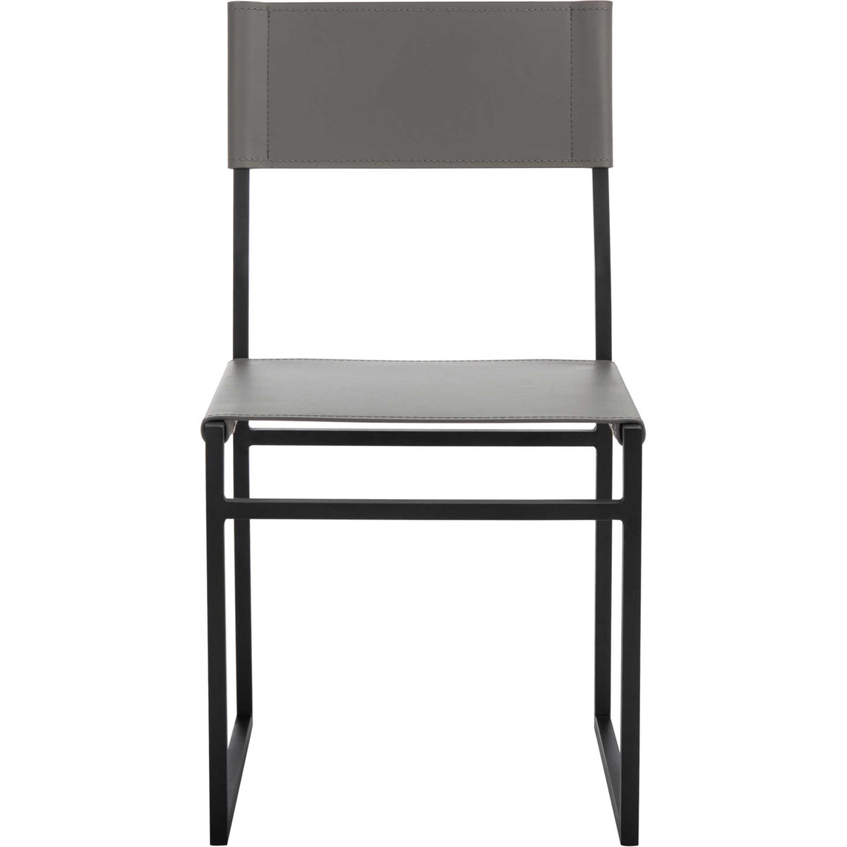 A gray leather seat and wide backrest give this streamlined black iron chair a balanced look. || DCH3003B-SET2 || front_studio