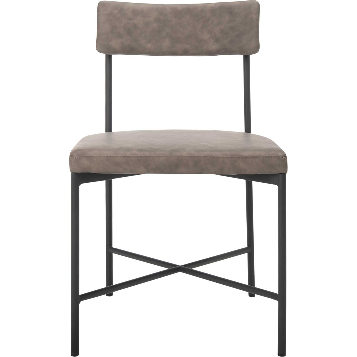 Soft gray upholstery contrasts with a slim black iron frame and X-braced legs || DCH3004B-SET2 || front_studio