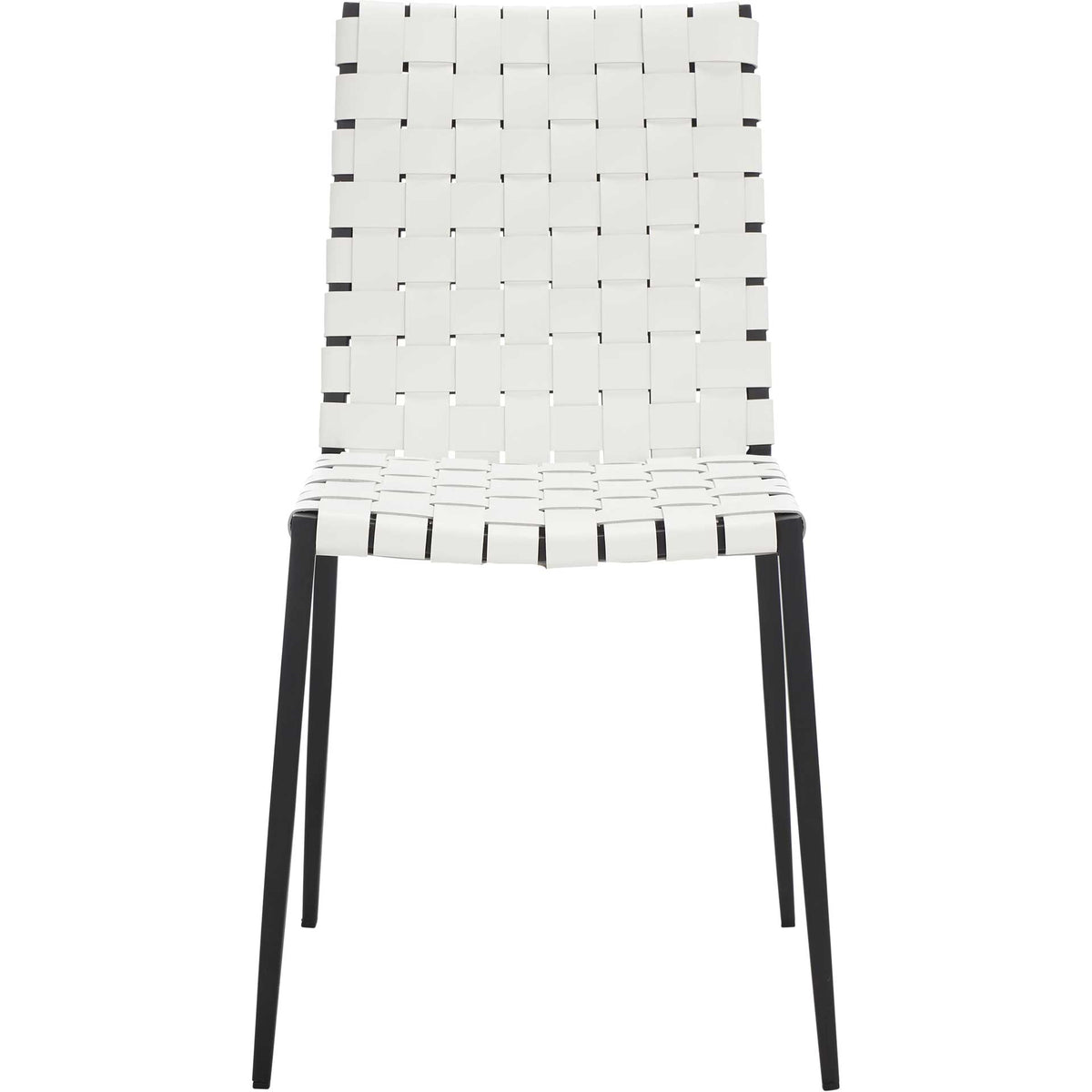 White woven bands create a clean, graphic seat and back above slim black metal legs. || DCH3006D-SET2 || front_studio