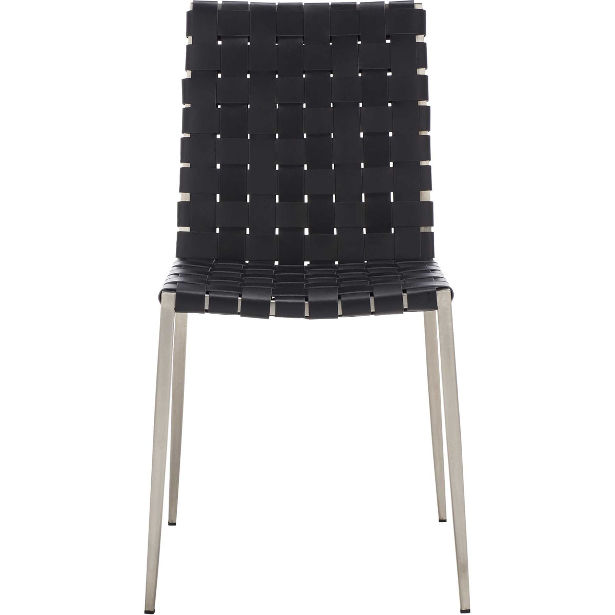 Interwoven black straps add tailored texture to an armless chair with sleek silver metal legs. || DCH3006E-SET2 || front_studio