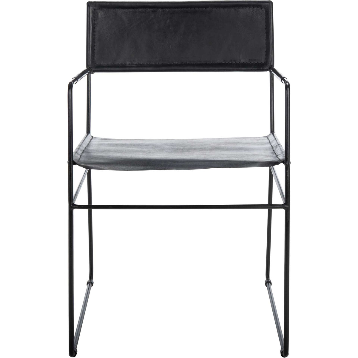 A wide leather backrest and gently curved seat give this black metal dining chair sleek appeal. || DCH4003A-SET2 || front_studio