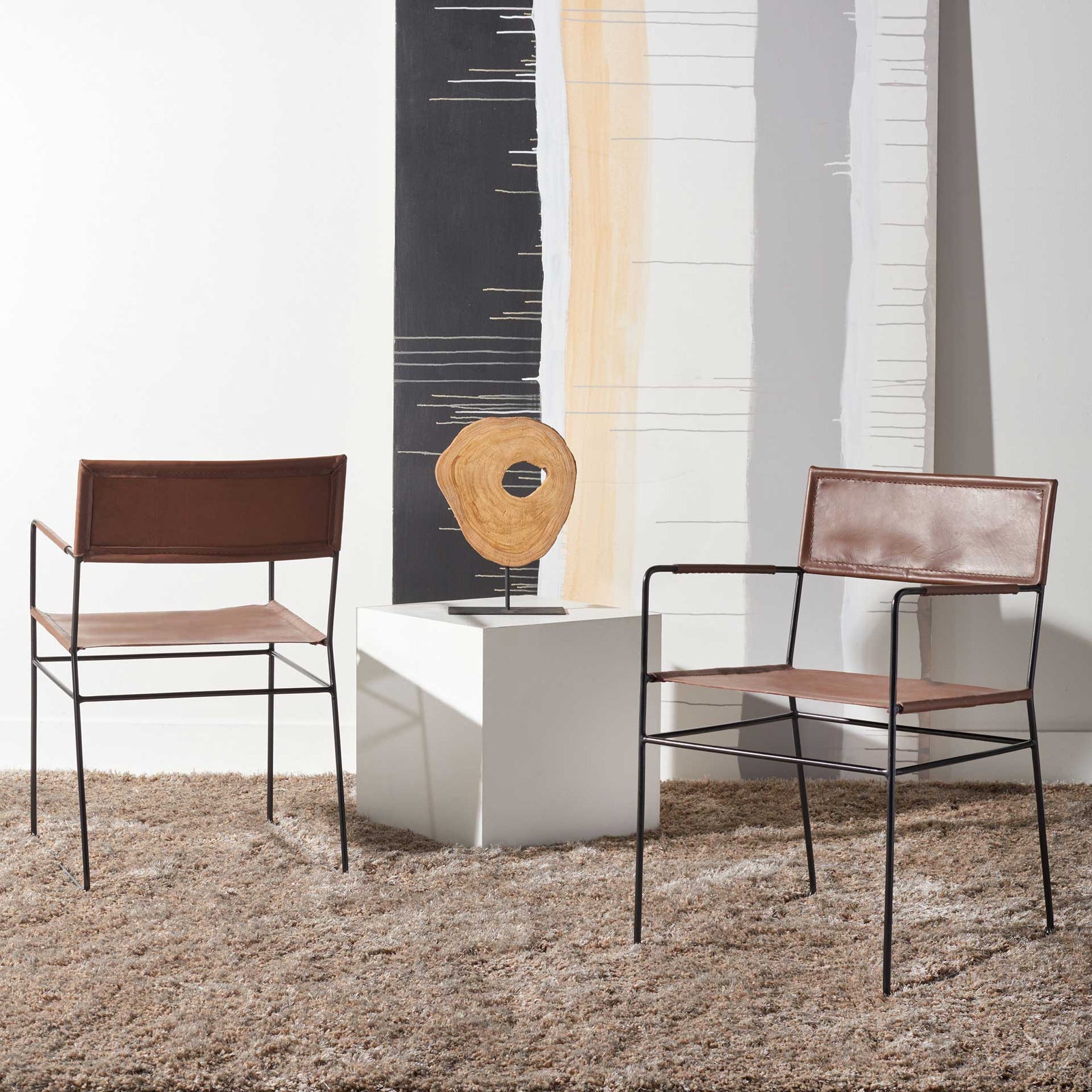 Alfio Leather Dining Chair Cognac/Black (Set of 2)