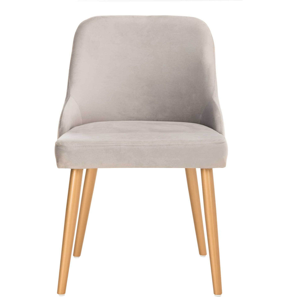 A cushioned gray velvet seat and rounded back rest on four slim gold-tone legs. || DCH6200A-SET2 || front_studio