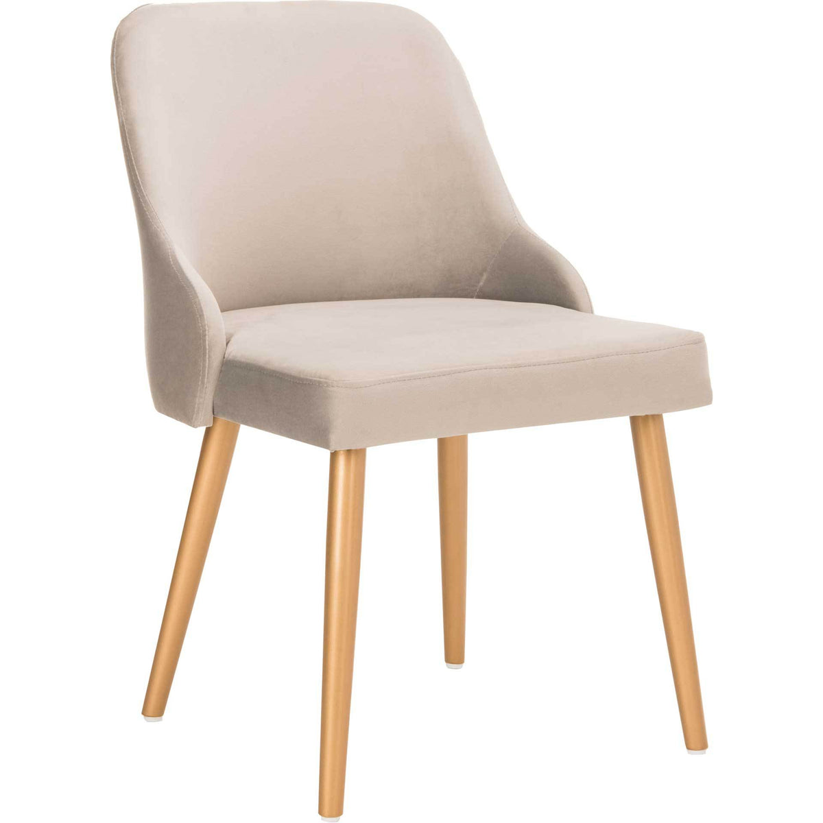 Pale gray velvet and a curved back soften the clean lines of tapered gold-tone legs. || DCH6200A-SET2 || front_angle_studio