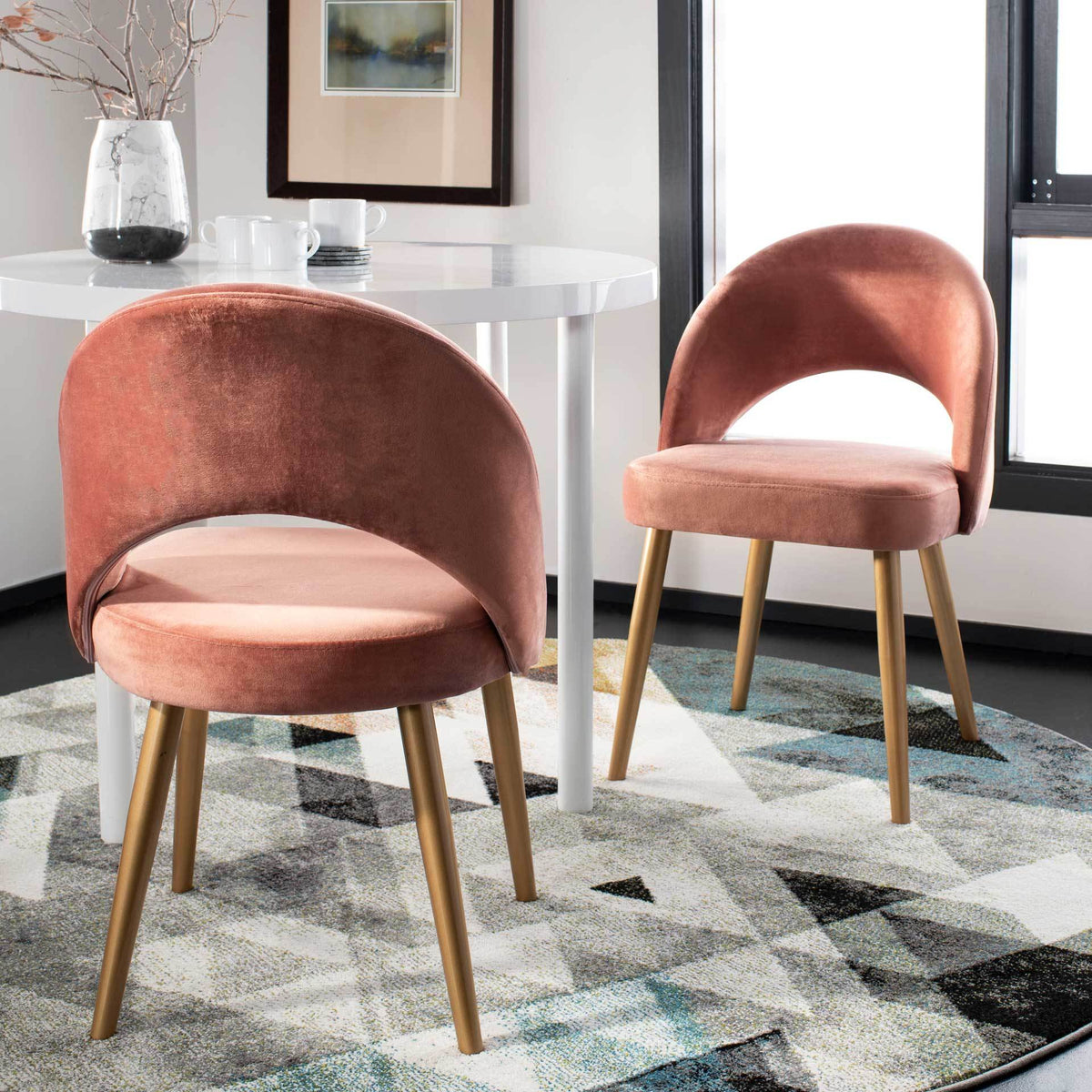 Gia Retro Dining Chair Dusty Rose/Gold (Set of 2)