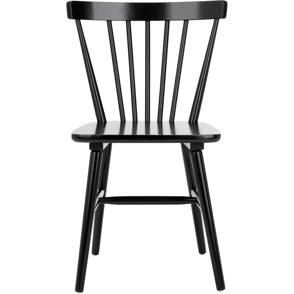 A gently curved top rail crowns the black dining chair's slender spindle back and smooth seat || DCH8500A-SET2 || front_studio