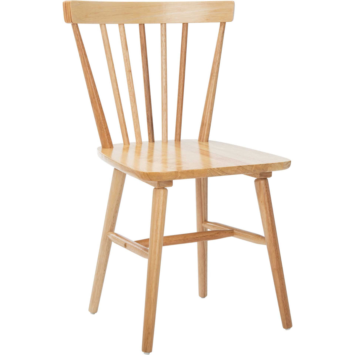 Natural rubberwood dining chair shows warm grain across its smooth seat and spindle back || DCH8500D-SET2 || front_angle_studio