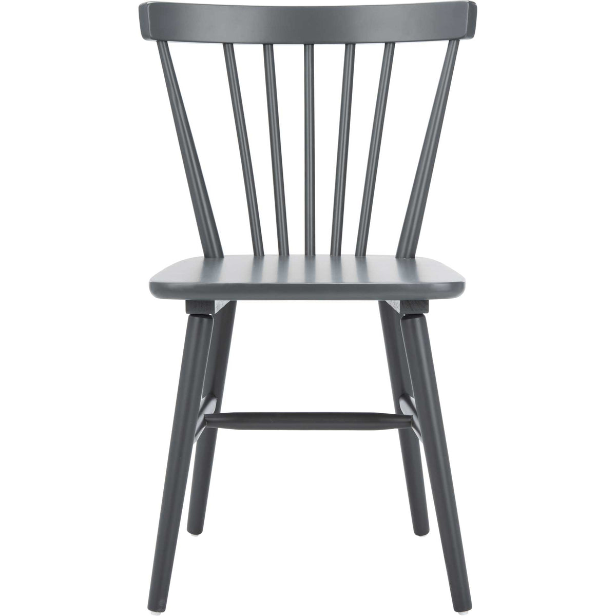 Slim spindles rise from the gray dining chair's smooth seat to a softly curved top rail || DCH8500E-SET2 || front_studio