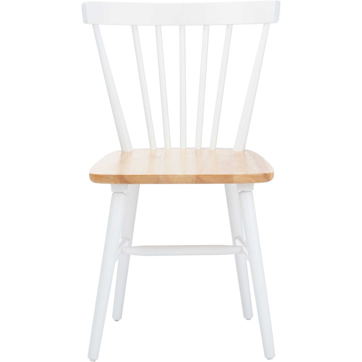 A natural wood seat warms the white dining chair's graceful spindle-back design || DCH8500F-SET2 || front_studio