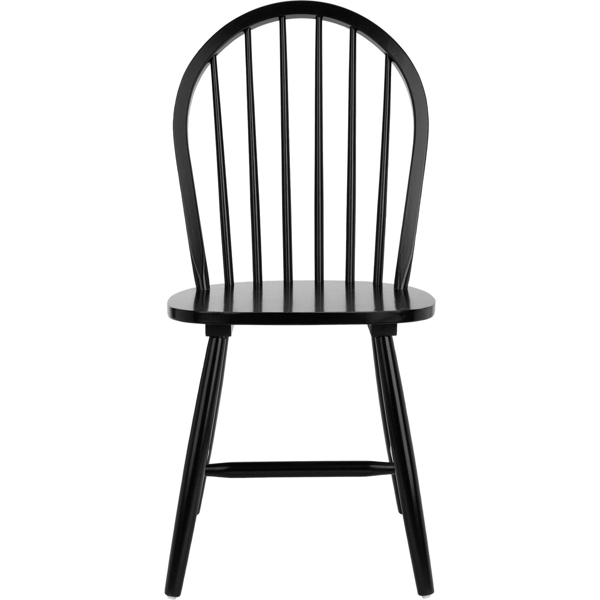 An arched spindle back rises above the smooth black seat and stretcher-braced legs || DCH8501A-SET2 || front_studio