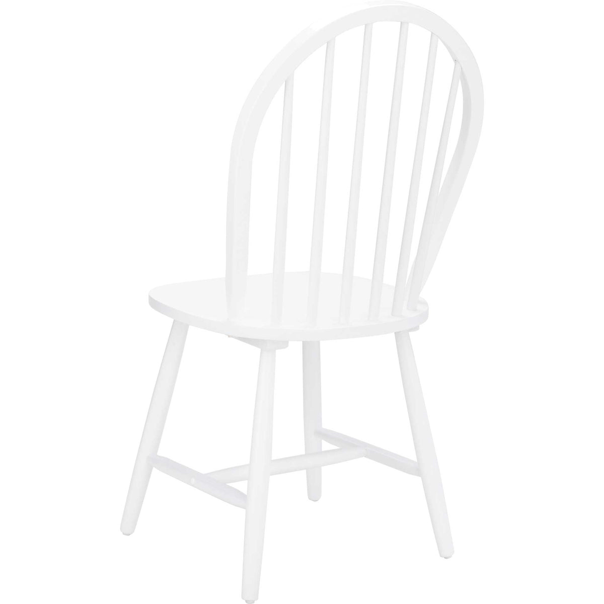 The white rubberwood chair blends an oval back with a simple seat and splayed legs