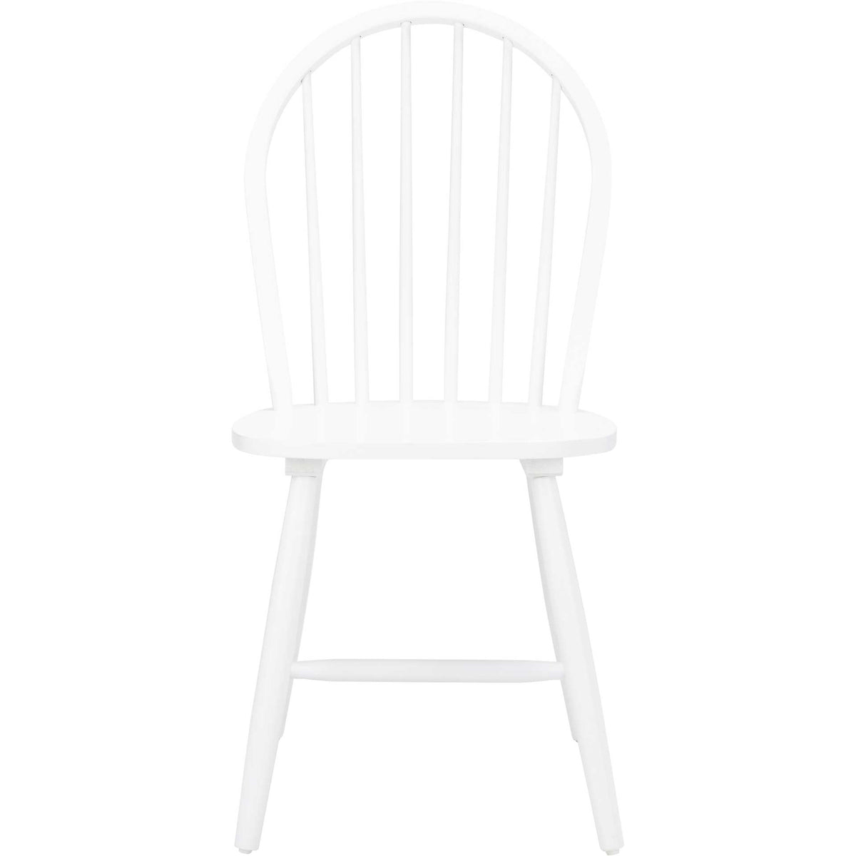 The white arched back frames delicate spindles above a smooth solid wood seat || DCH8501B-SET2 || front_studio