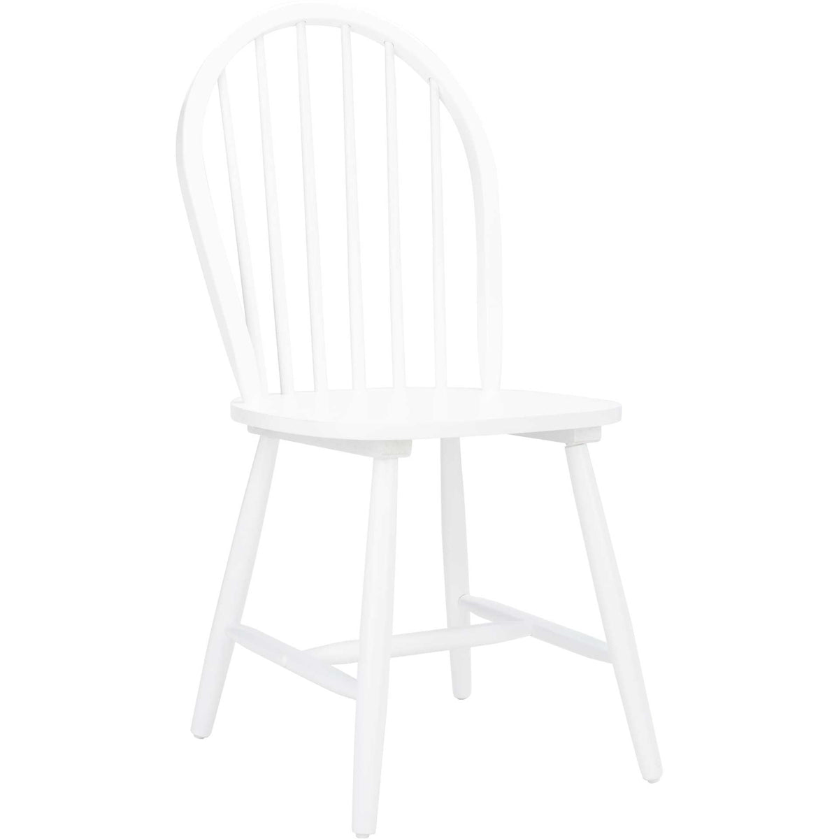 White rubberwood chair features a smooth seat, arched spindle back, and angled legs || DCH8501B-SET2 || front_angle_studio