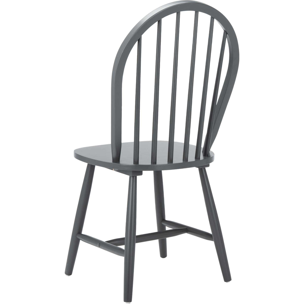 Arched gray framing and tapered rubberwood legs lend a light, classic silhouette