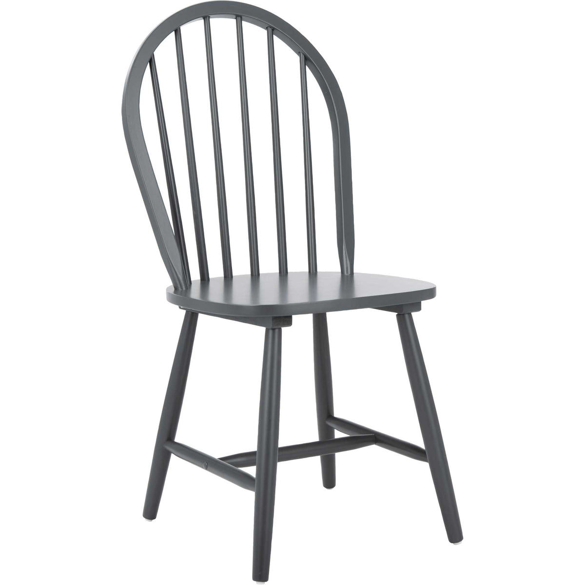Gray rubberwood chair pairs a tall arched spindle back with a smooth, curved-edge seat || DCH8501E-SET2 || front_angle_studio